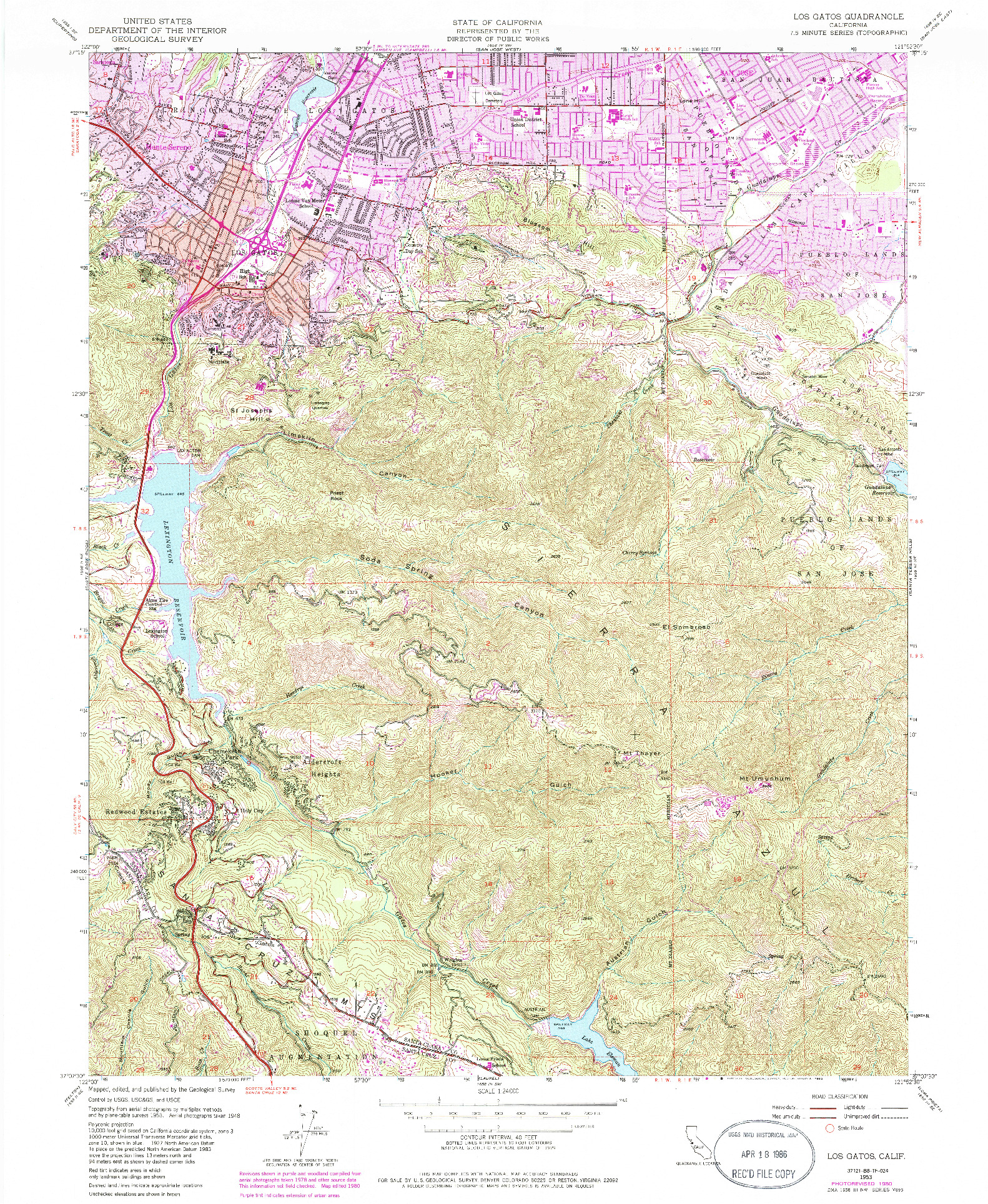 USGS 1:24000-SCALE QUADRANGLE FOR LOS GATOS, CA 1953