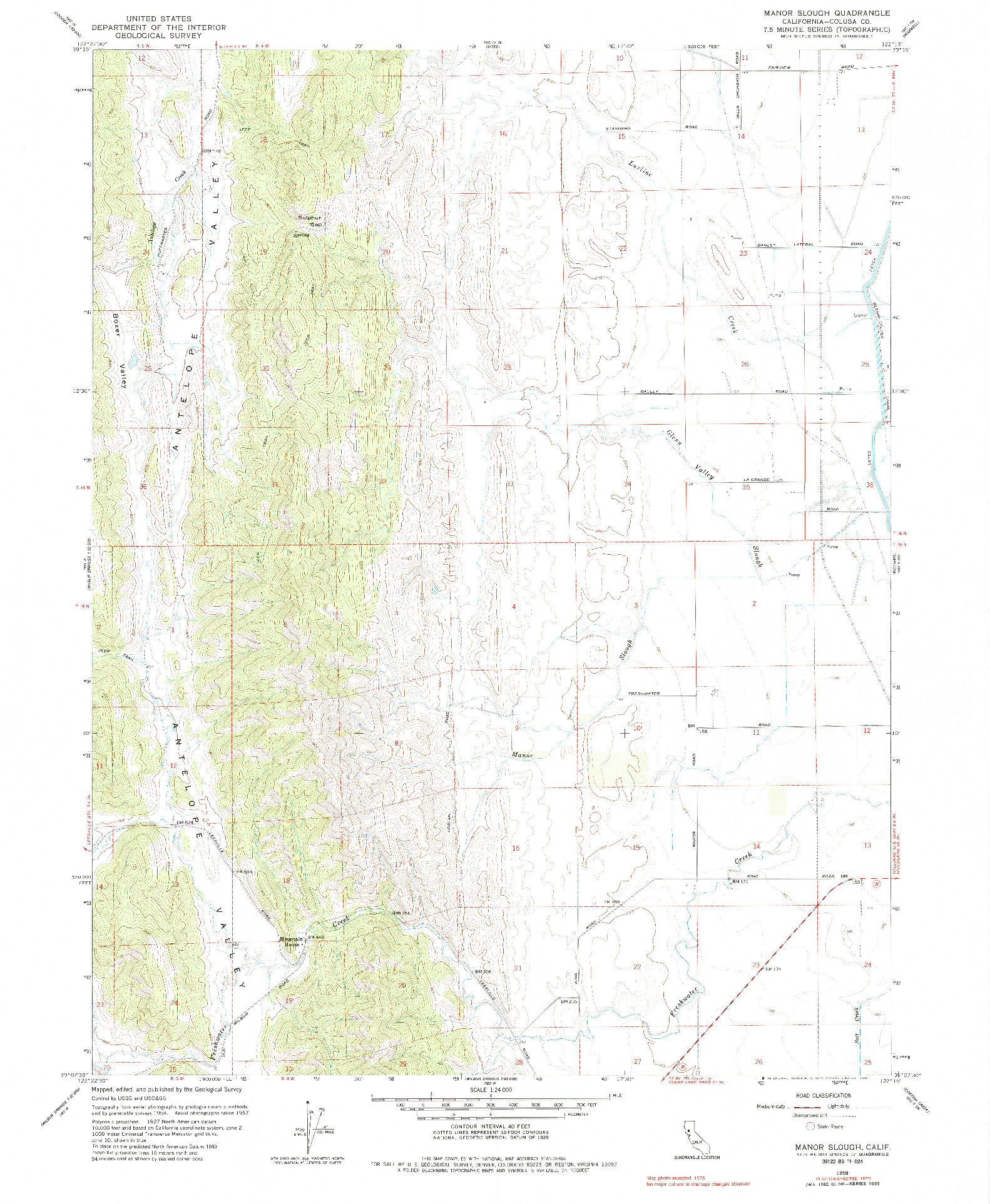 USGS 1:24000-SCALE QUADRANGLE FOR MANOR SLOUGH, CA 1958