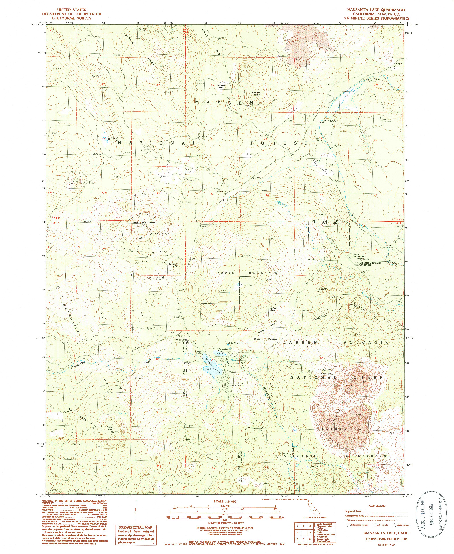 USGS 1:24000-SCALE QUADRANGLE FOR MANZANITA LAKE, CA 1985