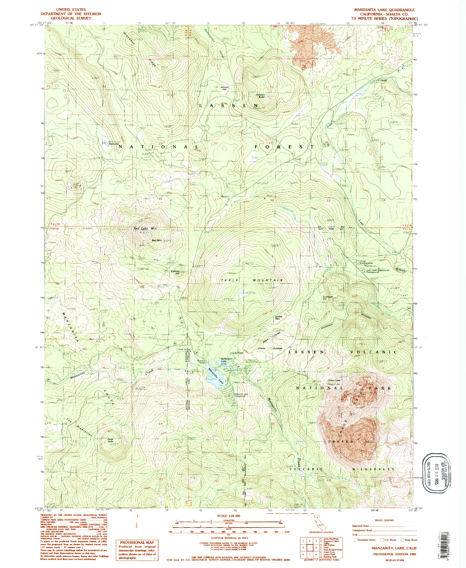 USGS 1:24000-SCALE QUADRANGLE FOR MANZANITA LAKE, CA 1985