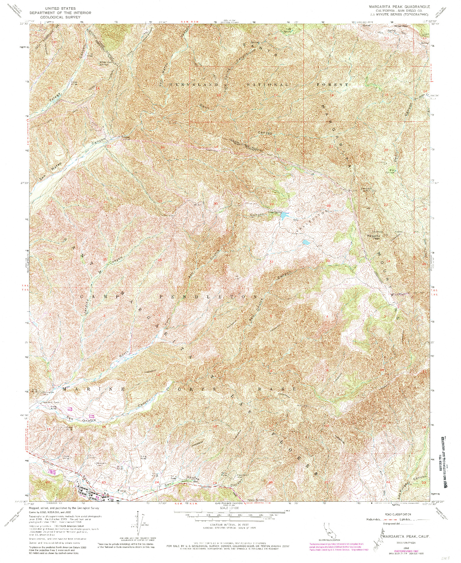 USGS 1:24000-SCALE QUADRANGLE FOR MARGARITA PEAK, CA 1968