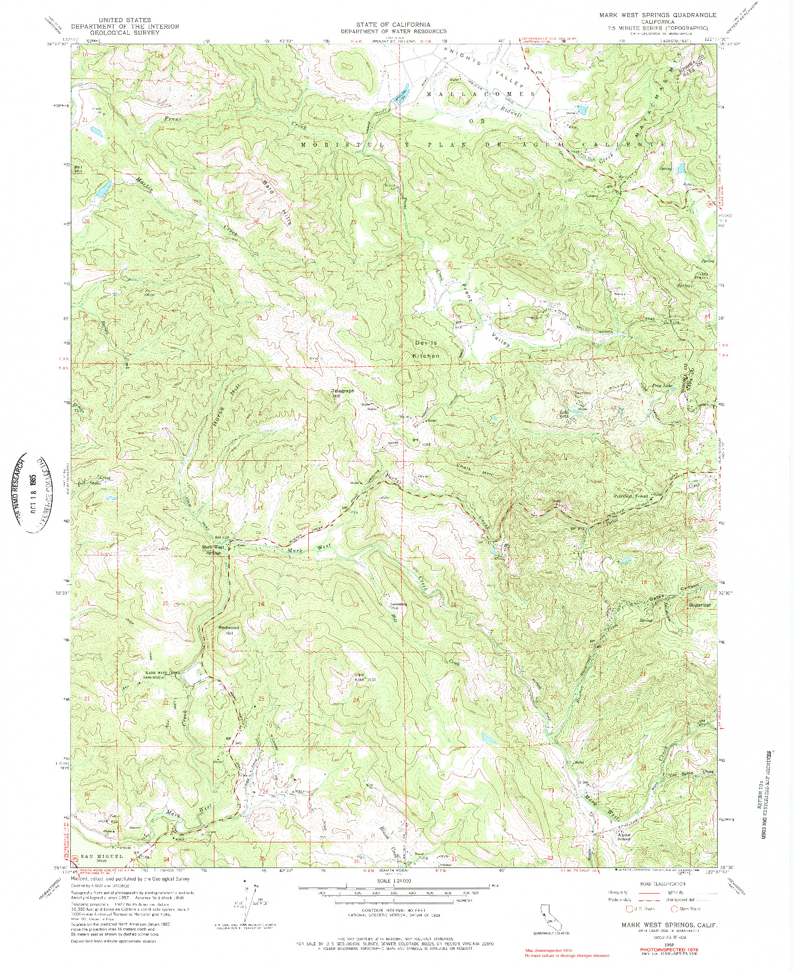 USGS 1:24000-SCALE QUADRANGLE FOR MARK WEST SPRINGS, CA 1958