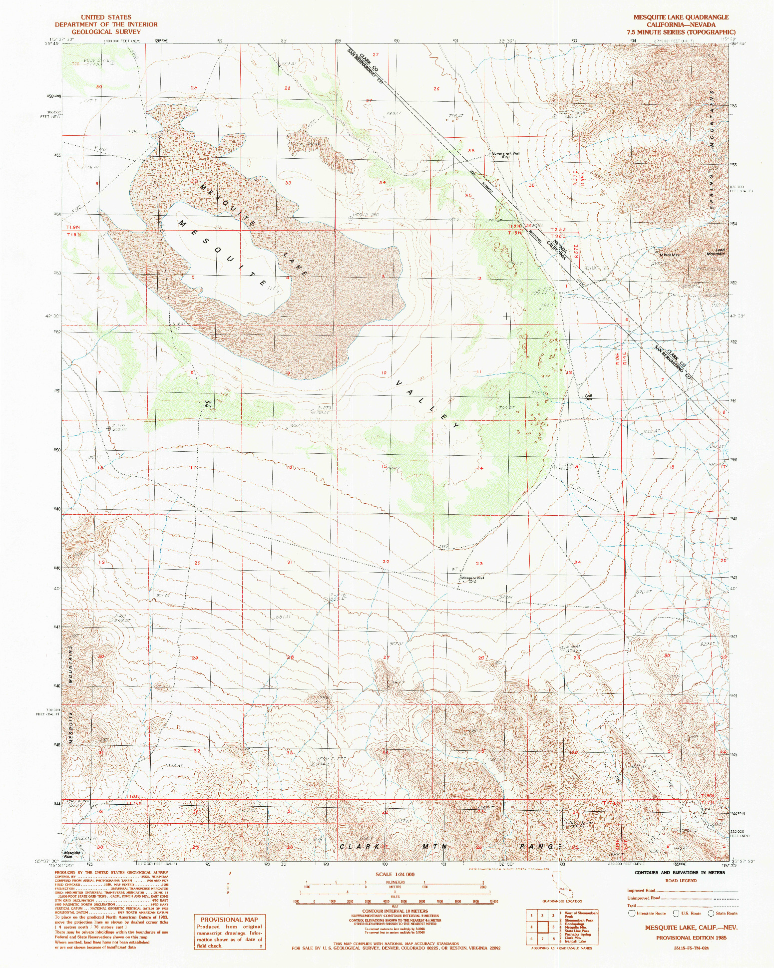 USGS 1:24000-SCALE QUADRANGLE FOR MESQUITE LAKE, CA 1985