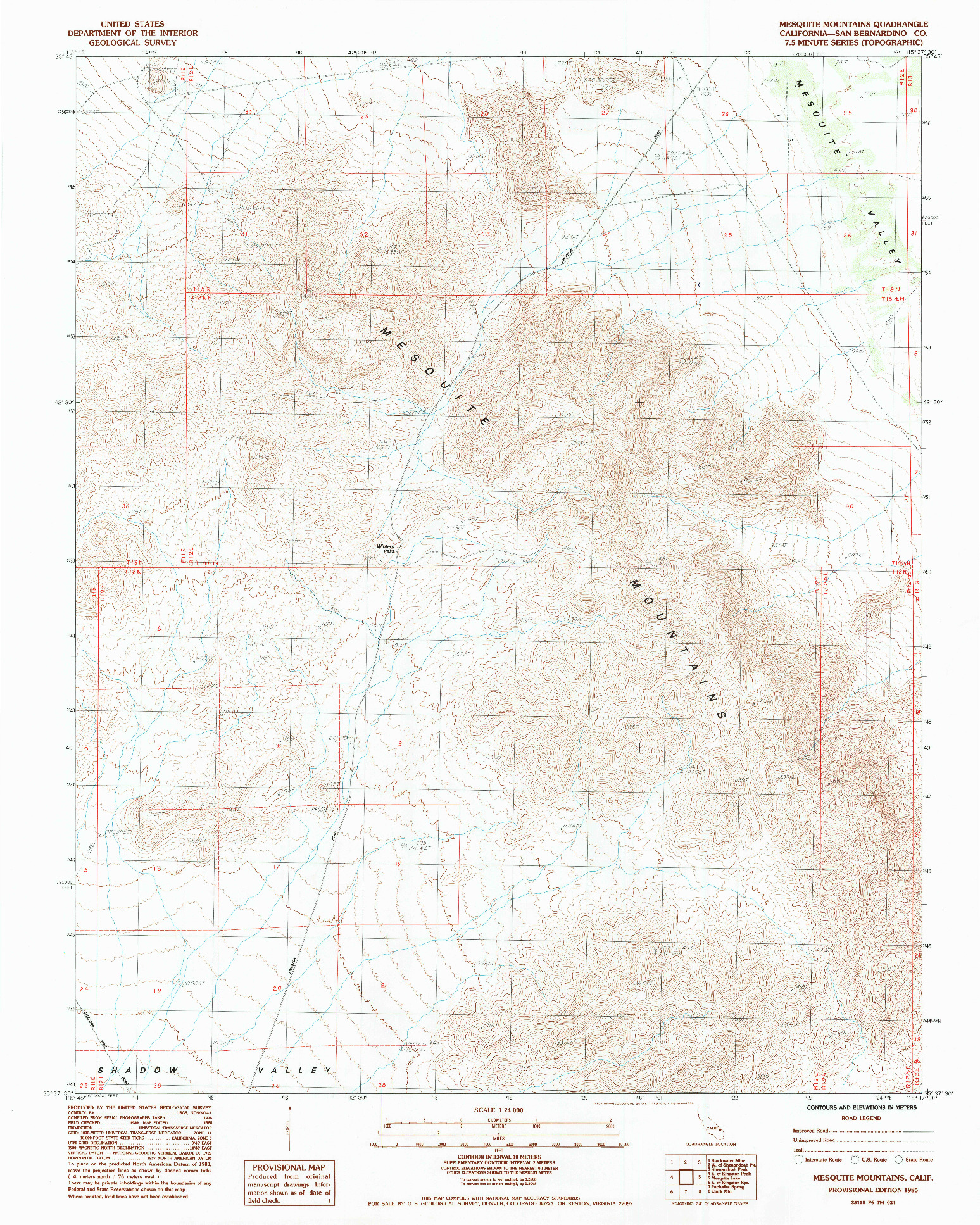 USGS 1:24000-SCALE QUADRANGLE FOR MESQUITE MOUNTAINS, CA 1985