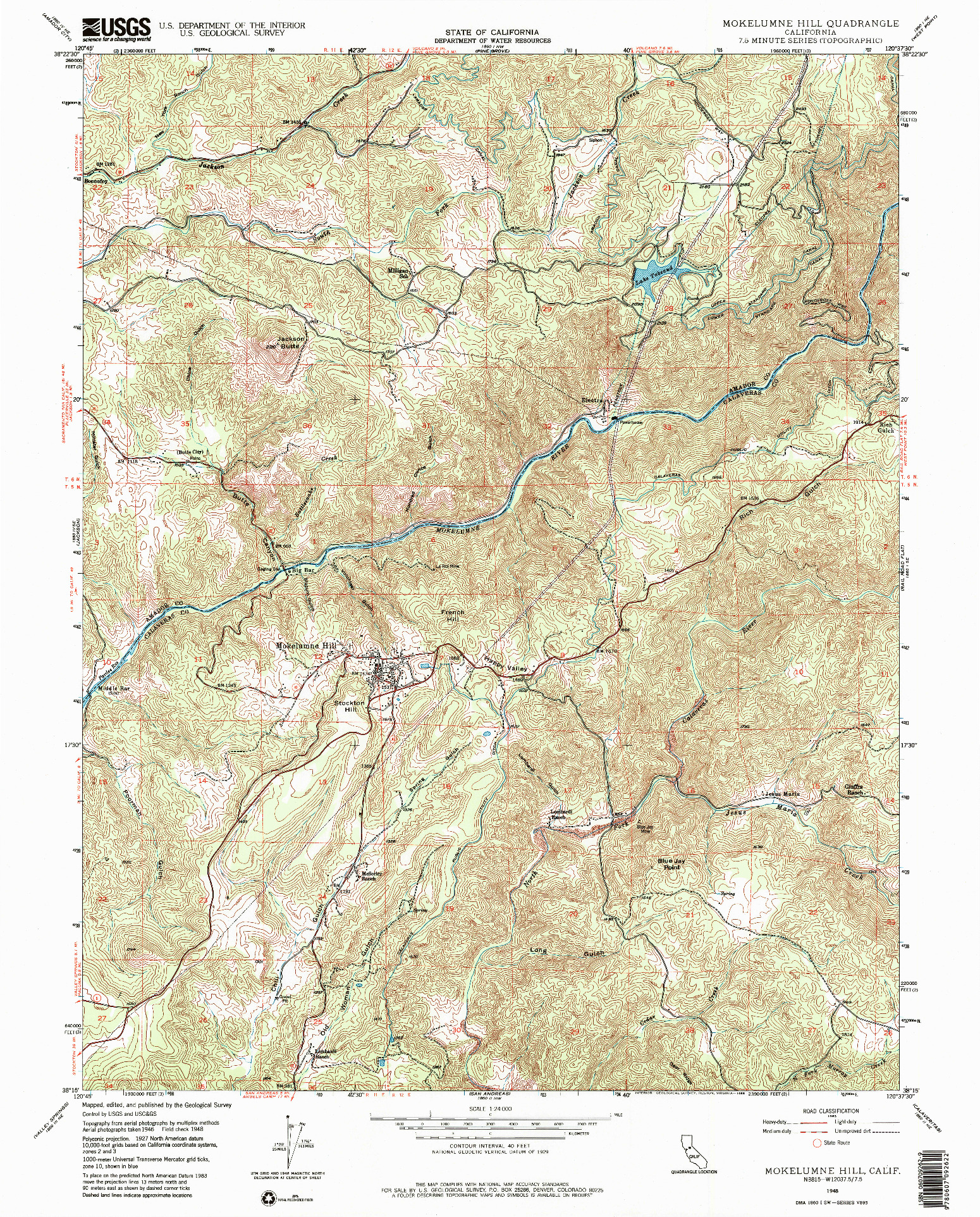 USGS 1:24000-SCALE QUADRANGLE FOR MOKELUMNE HILL, CA 1948
