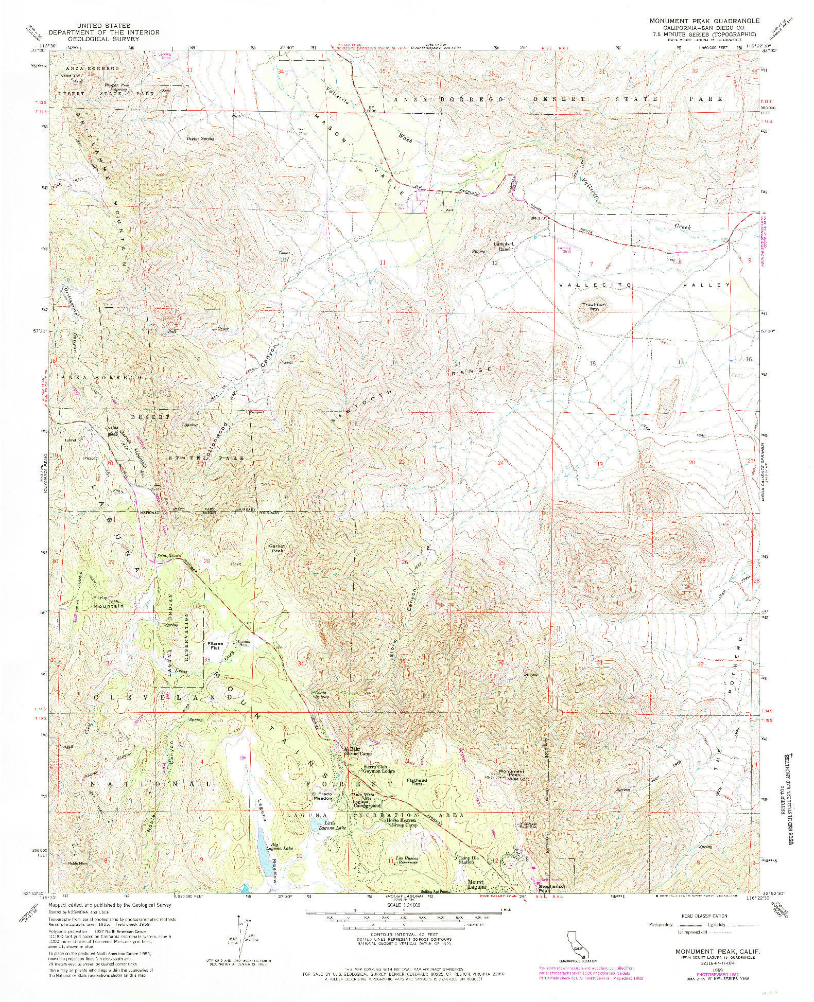 USGS 1:24000-SCALE QUADRANGLE FOR MONUMENT PEAK, CA 1959