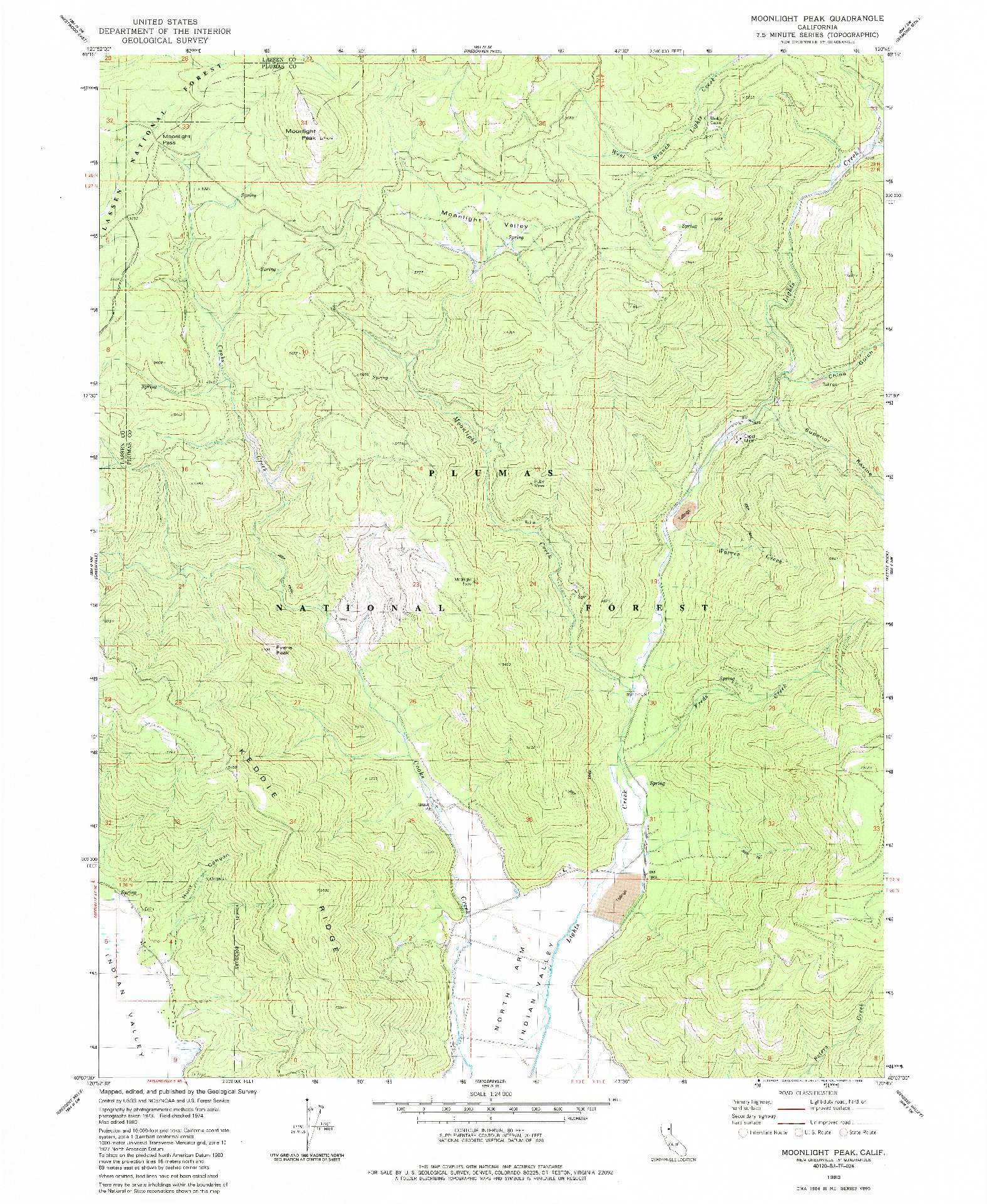 USGS 1:24000-SCALE QUADRANGLE FOR MOONLIGHT PEAK, CA 1980