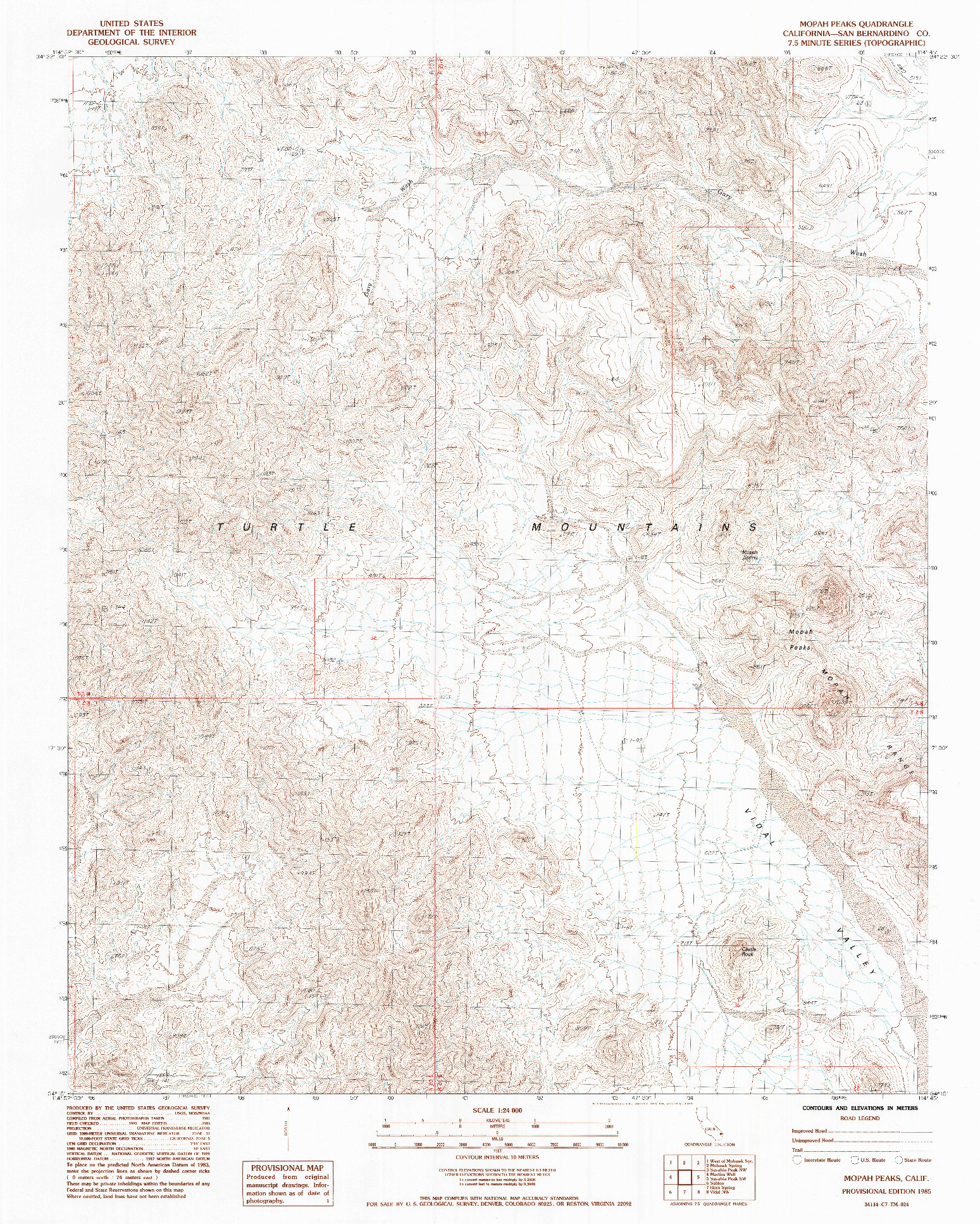 USGS 1:24000-SCALE QUADRANGLE FOR MOPAH PEAKS, CA 1985