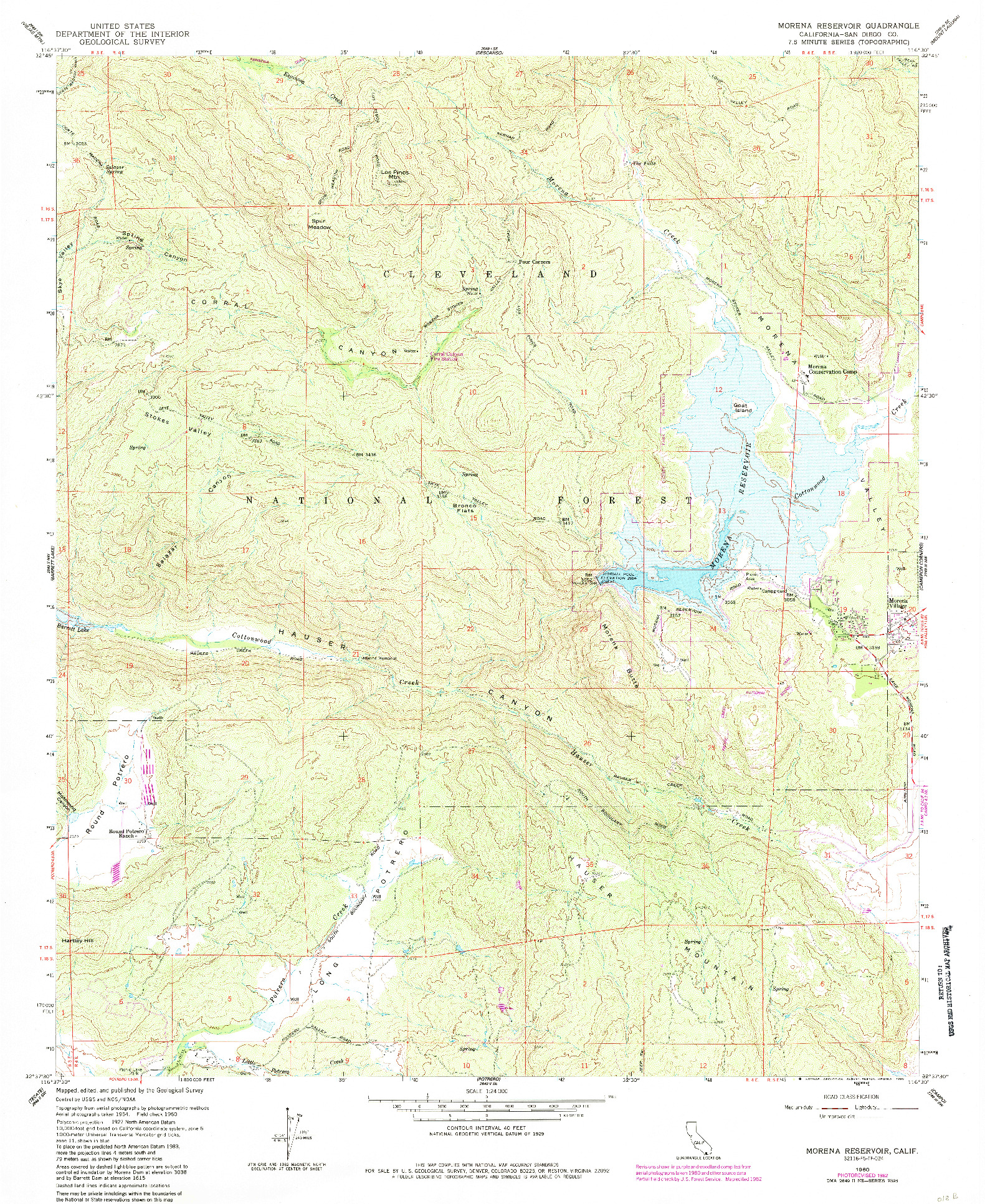 USGS 1:24000-SCALE QUADRANGLE FOR MORENA RESERVOIR, CA 1960