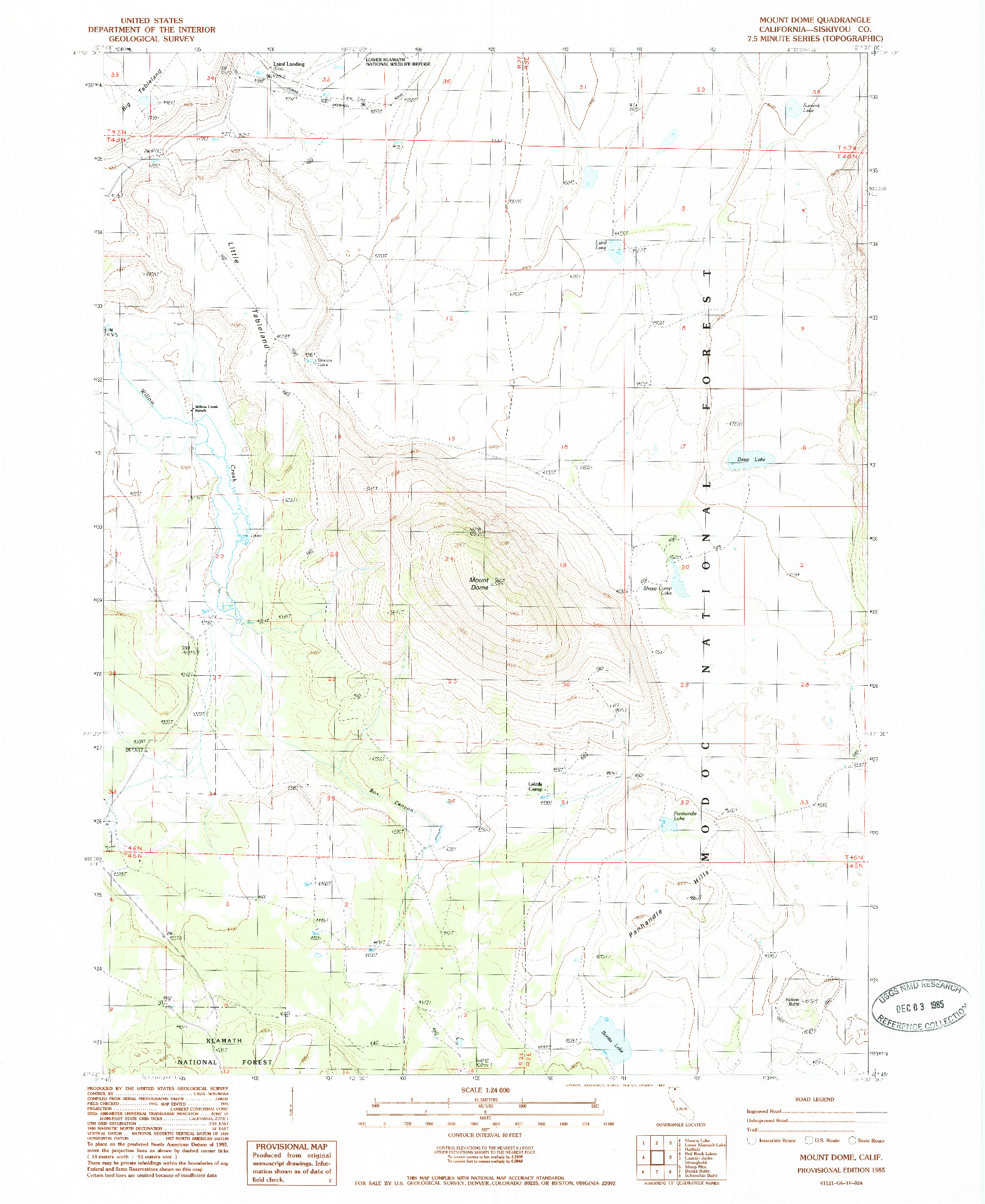 USGS 1:24000-SCALE QUADRANGLE FOR MOUNT DOME, CA 1985