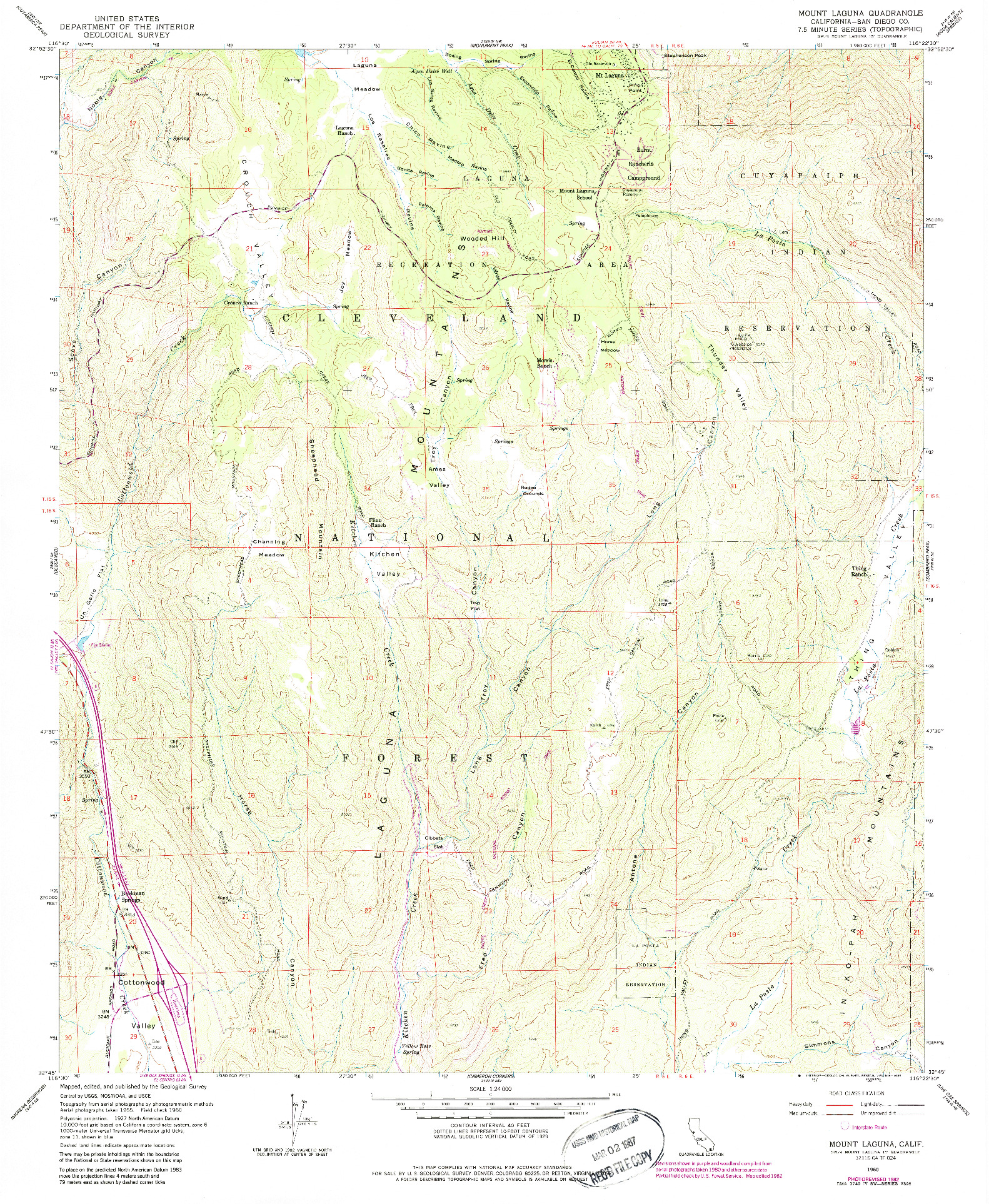 USGS 1:24000-SCALE QUADRANGLE FOR MOUNT LAGUNA, CA 1960