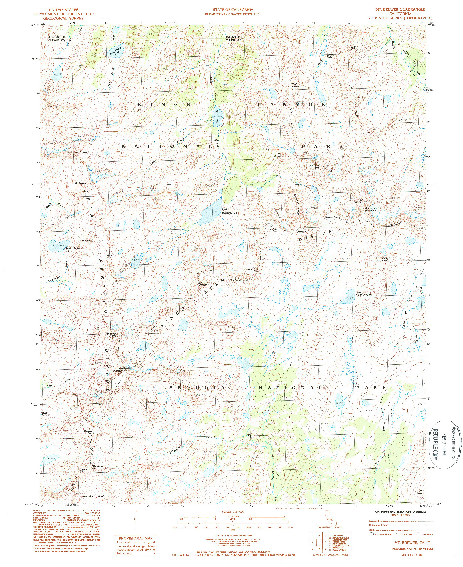 USGS 1:24000-SCALE QUADRANGLE FOR MT. BREWER, CA 1985