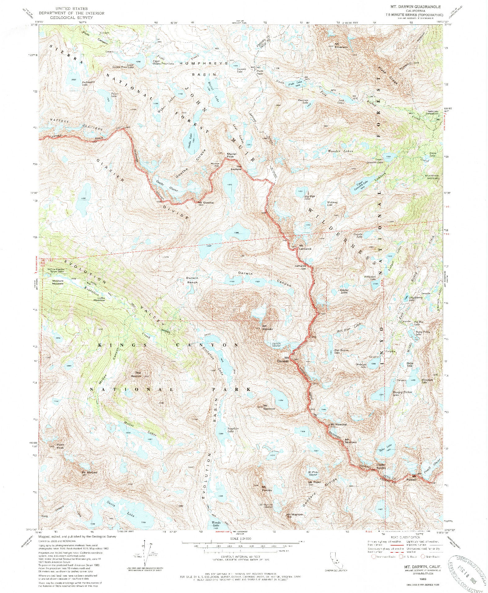 USGS 1:24000-SCALE QUADRANGLE FOR MT. DARWIN, CA 1983