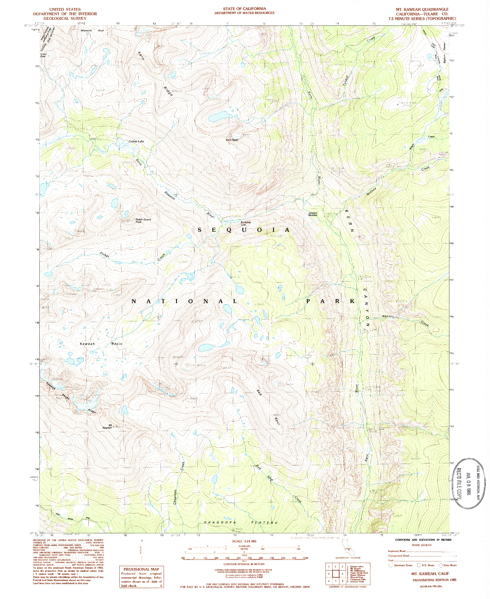 USGS 1:24000-SCALE QUADRANGLE FOR MT. KAWEAH, CA 1985