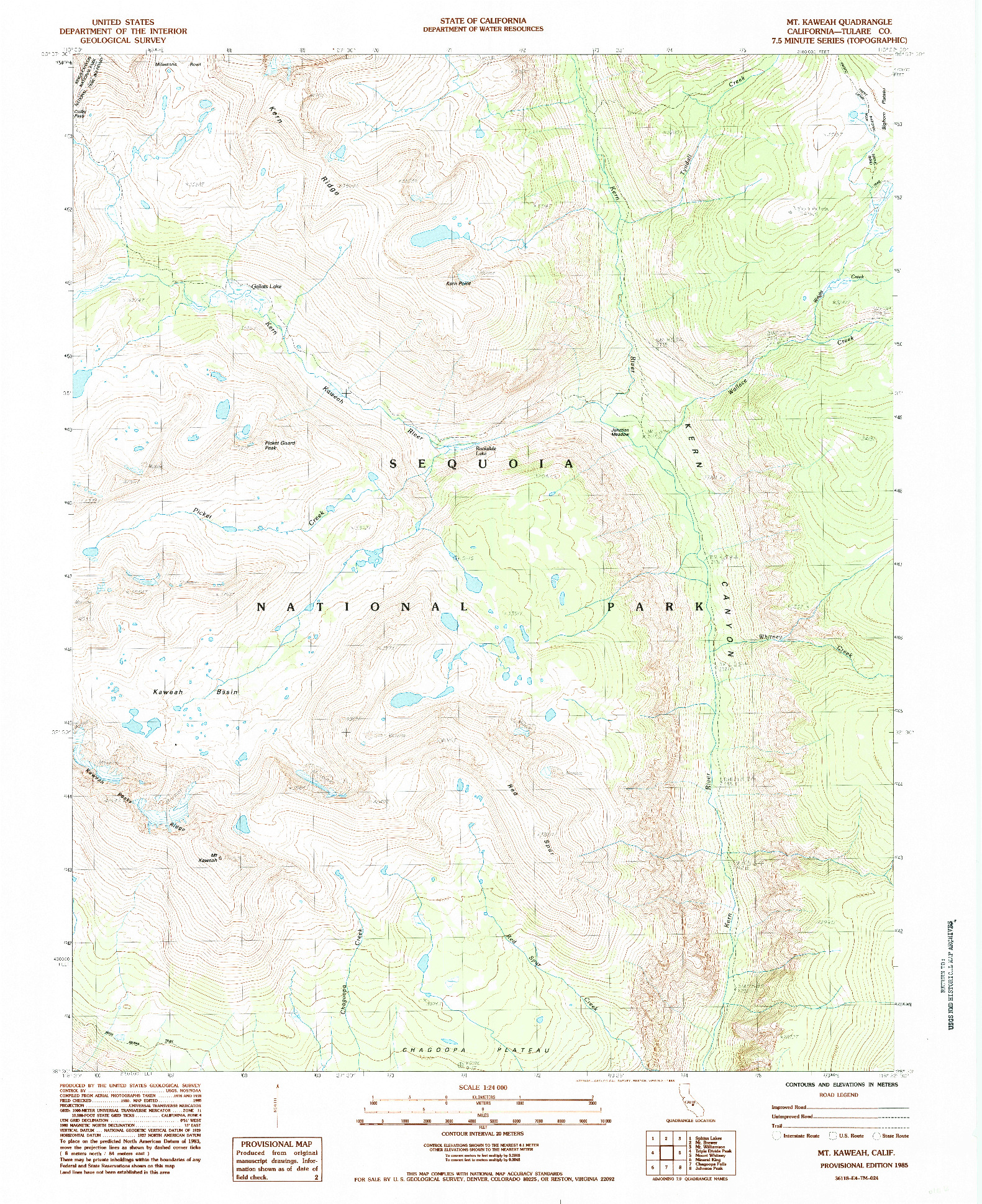 USGS 1:24000-SCALE QUADRANGLE FOR MT. KAWEAH, CA 1985