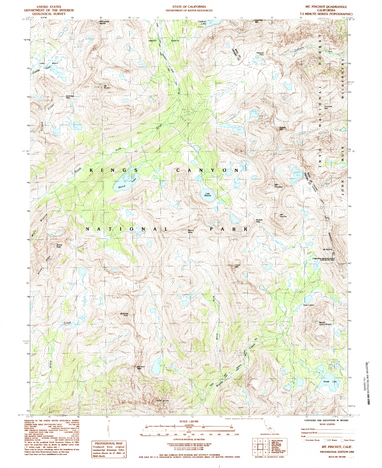 USGS 1:24000-SCALE QUADRANGLE FOR MT. PINCHOT, CA 1985