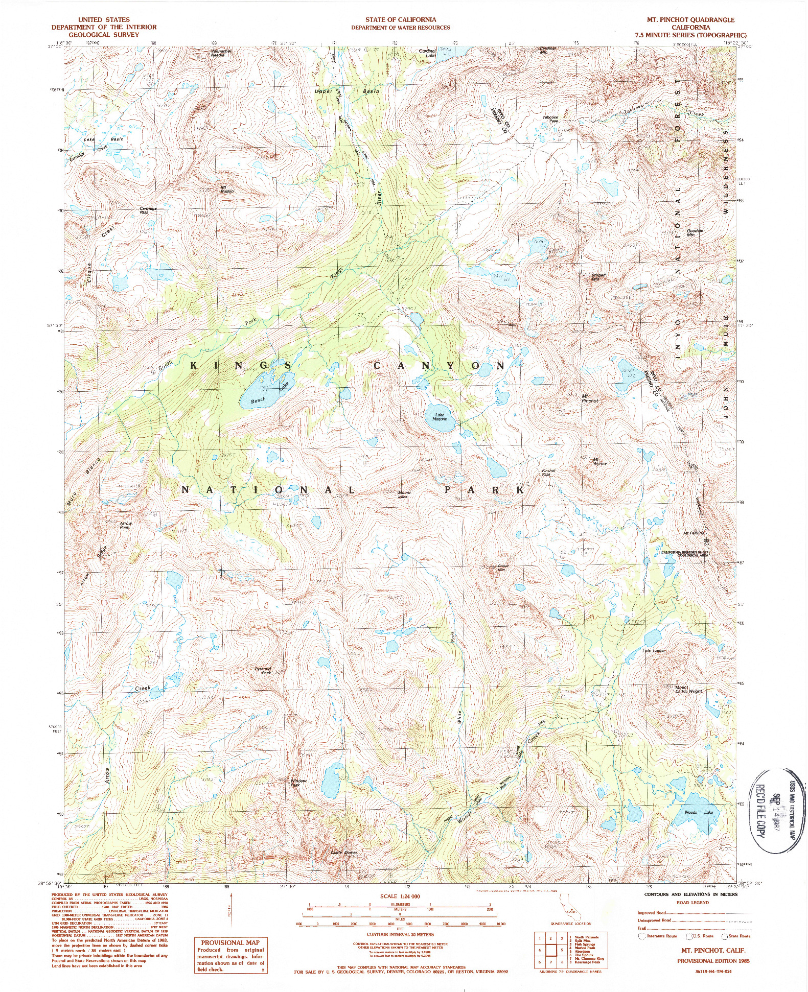USGS 1:24000-SCALE QUADRANGLE FOR MT. PINCHOT, CA 1985