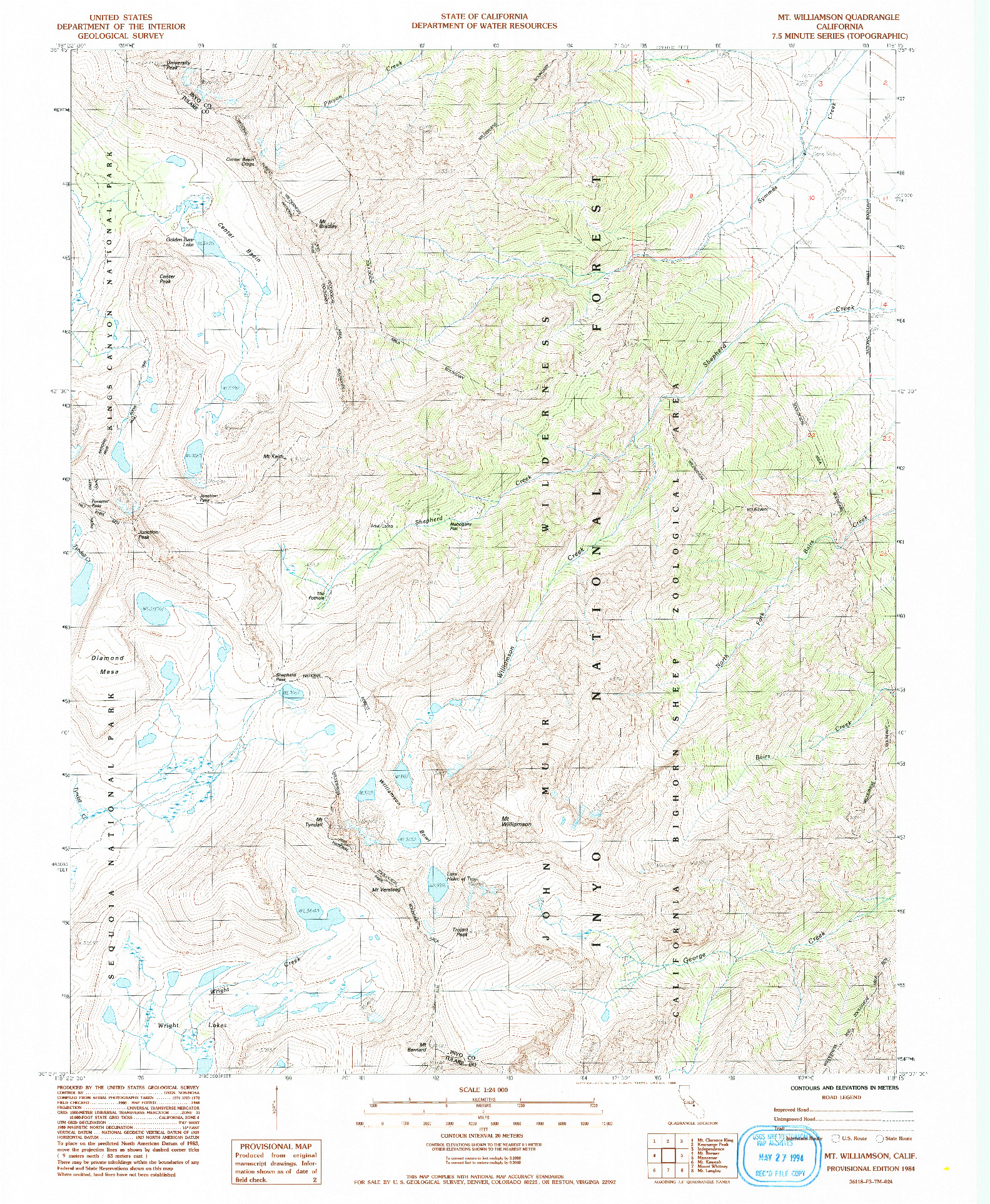 USGS 1:24000-SCALE QUADRANGLE FOR MT. WILLIAMSON, CA 1984