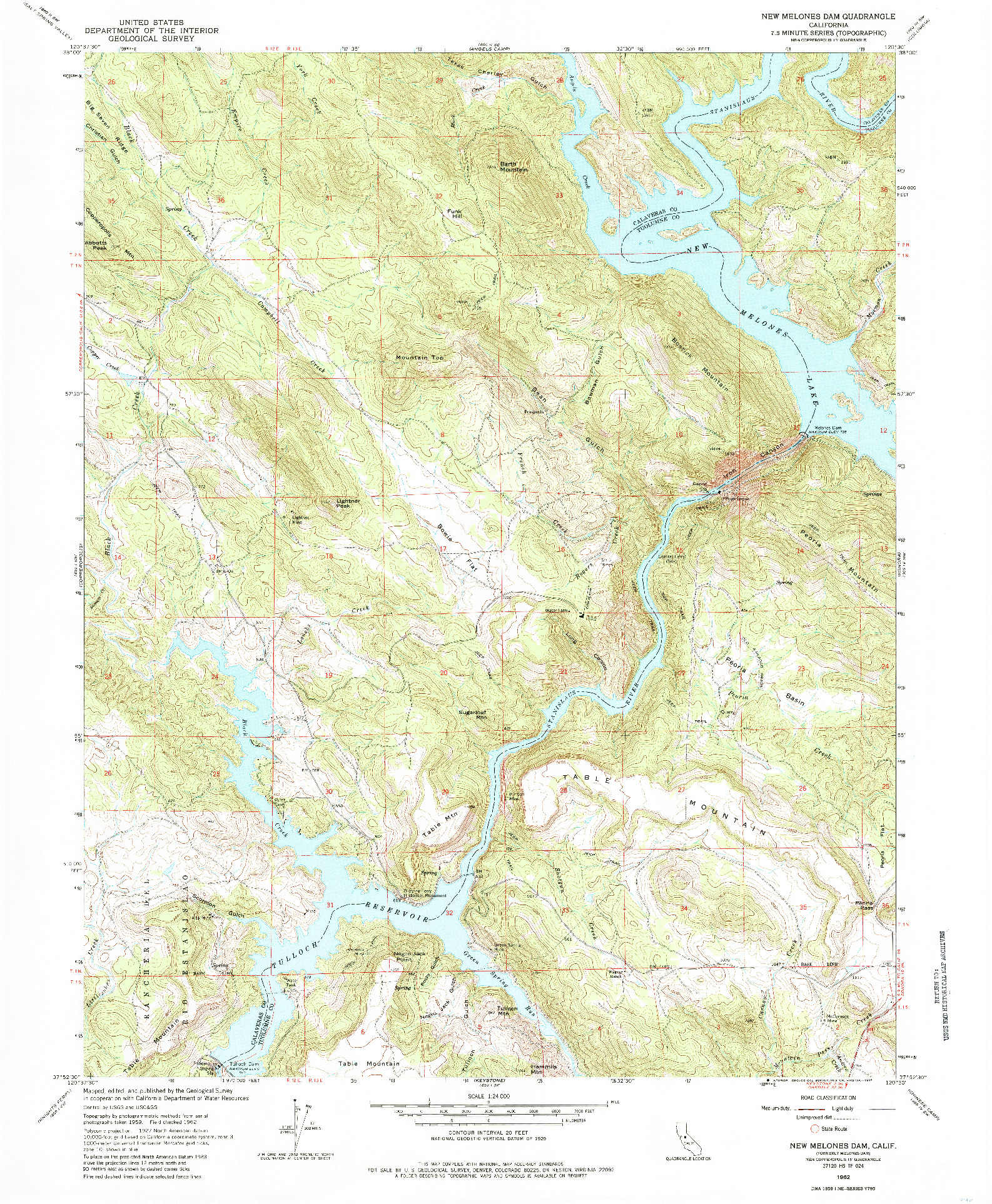 USGS 1:24000-SCALE QUADRANGLE FOR NEW MELONES DAM, CA 1962