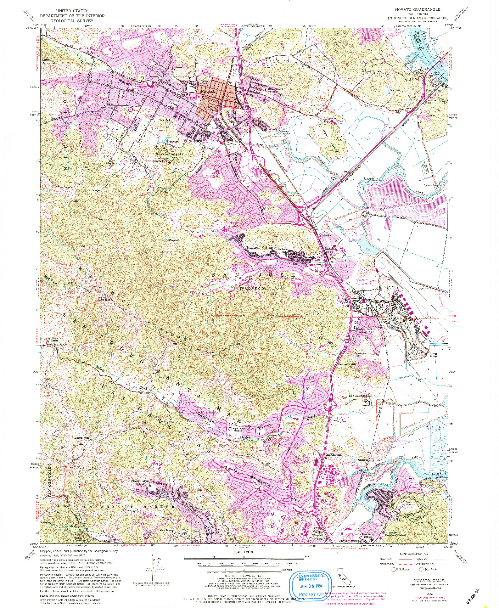 USGS 1:24000-SCALE QUADRANGLE FOR NOVATO, CA 1954