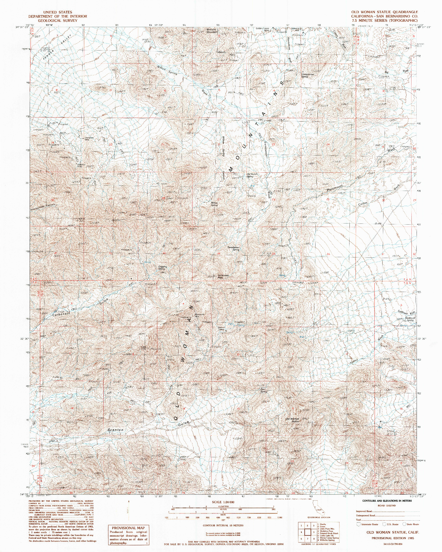 USGS 1:24000-SCALE QUADRANGLE FOR OLD WOMAN STATUE, CA 1985