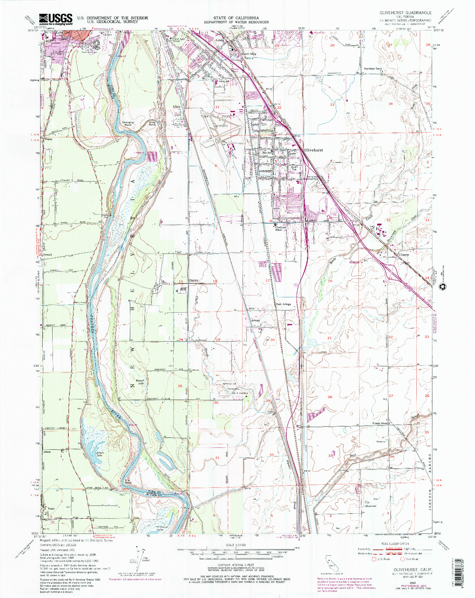 USGS 1:24000-SCALE QUADRANGLE FOR OLIVEHURST, CA 1952