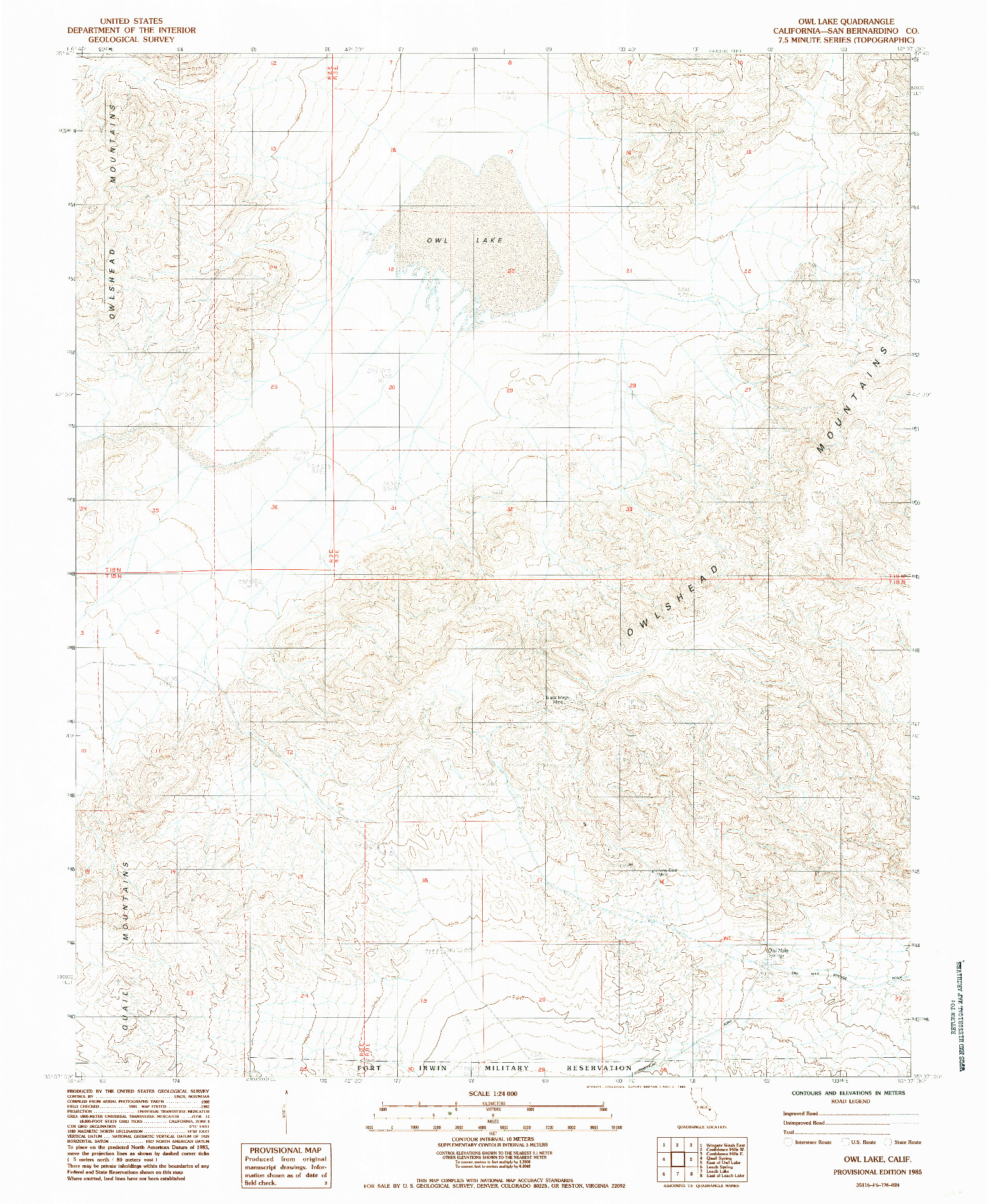 USGS 1:24000-SCALE QUADRANGLE FOR OWL LAKE, CA 1985