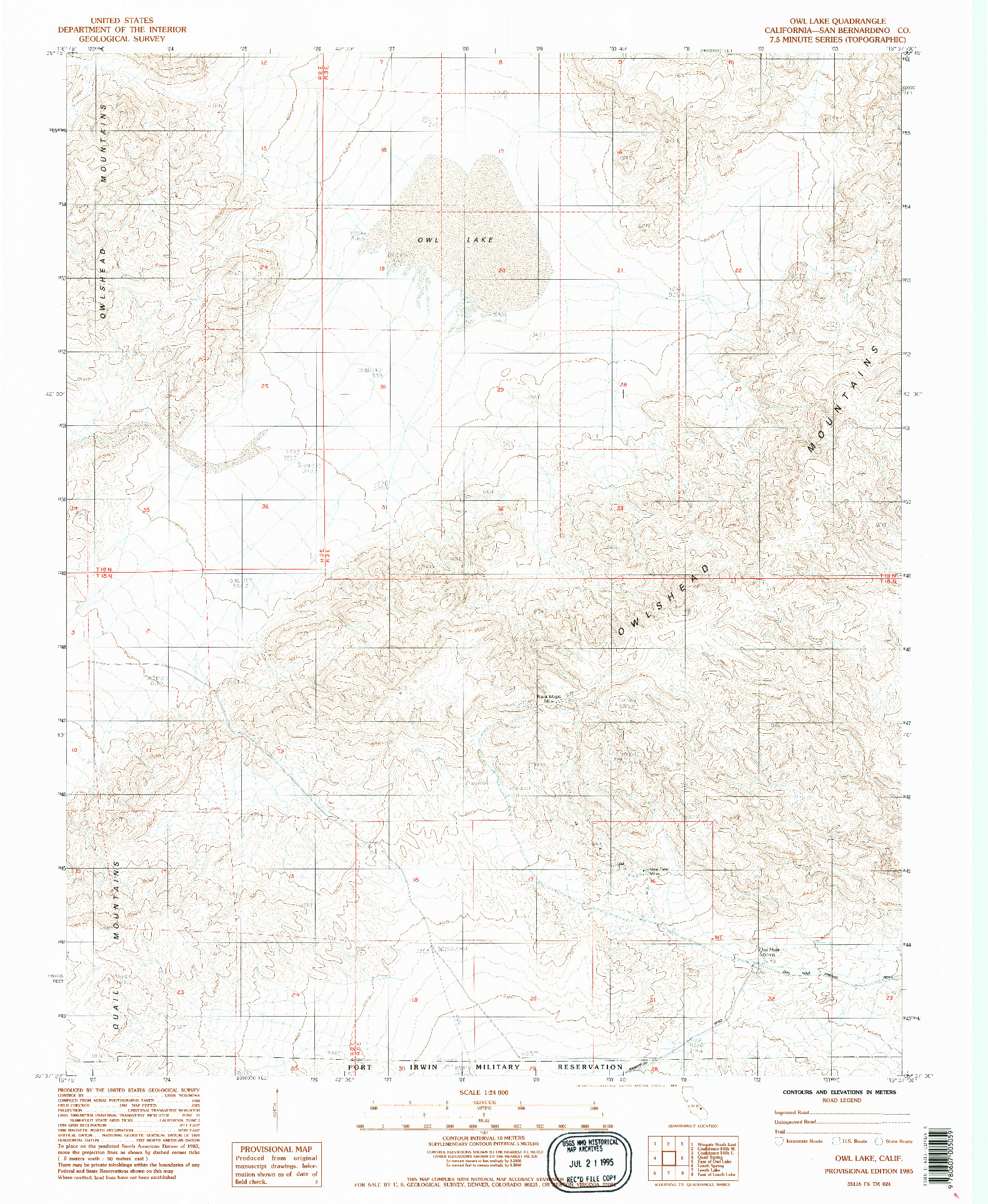 USGS 1:24000-SCALE QUADRANGLE FOR OWL LAKE, CA 1985