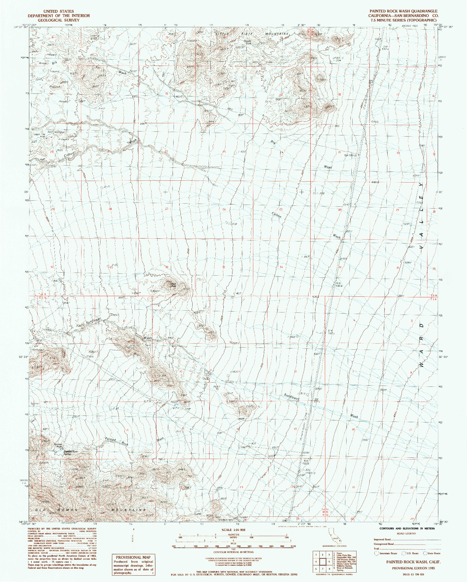 USGS 1:24000-SCALE QUADRANGLE FOR PAINTED ROCK WASH, CA 1985