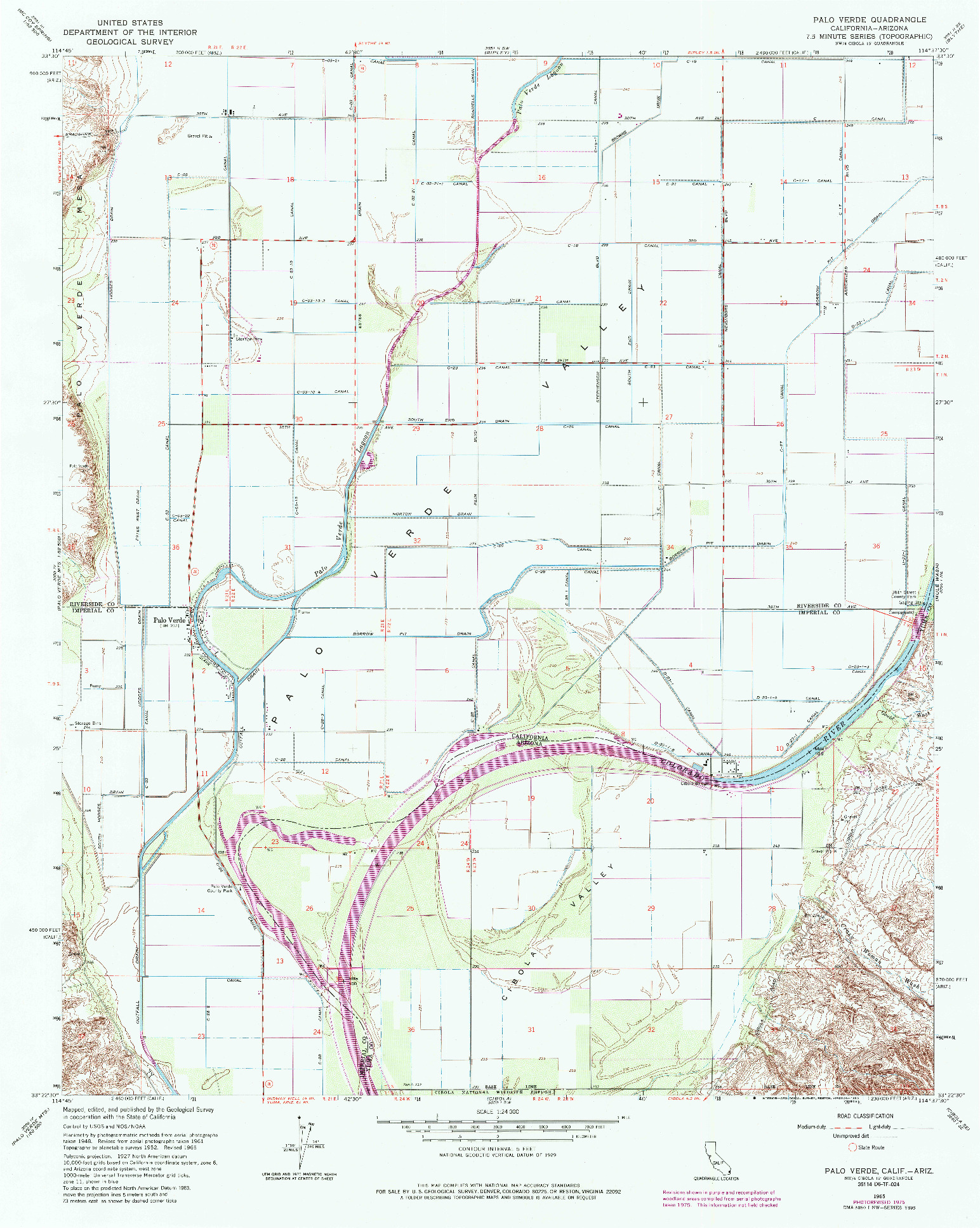 USGS 1:24000-SCALE QUADRANGLE FOR PALO VERDE, CA 1965