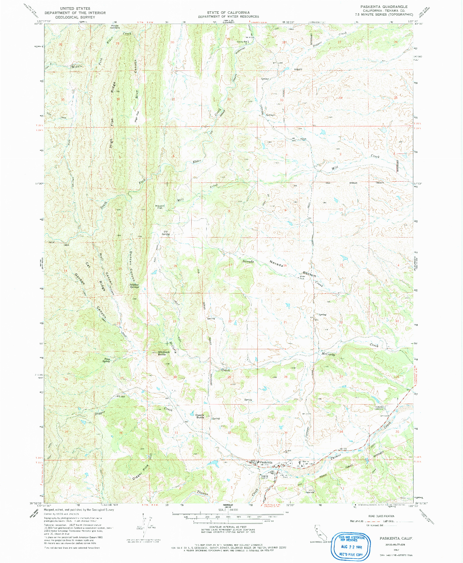 USGS 1:24000-SCALE QUADRANGLE FOR PASKENTA, CA 1967
