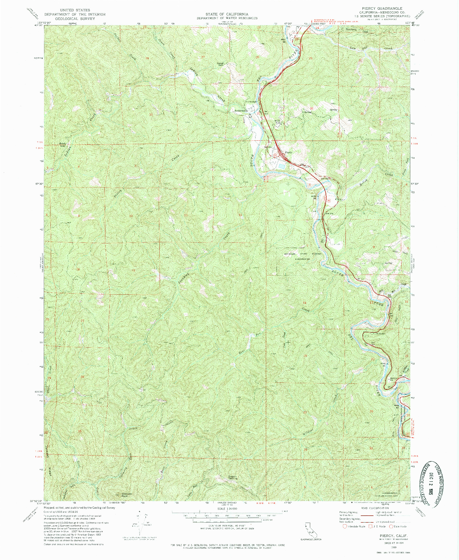 USGS 1:24000-SCALE QUADRANGLE FOR PIERCY, CA 1969
