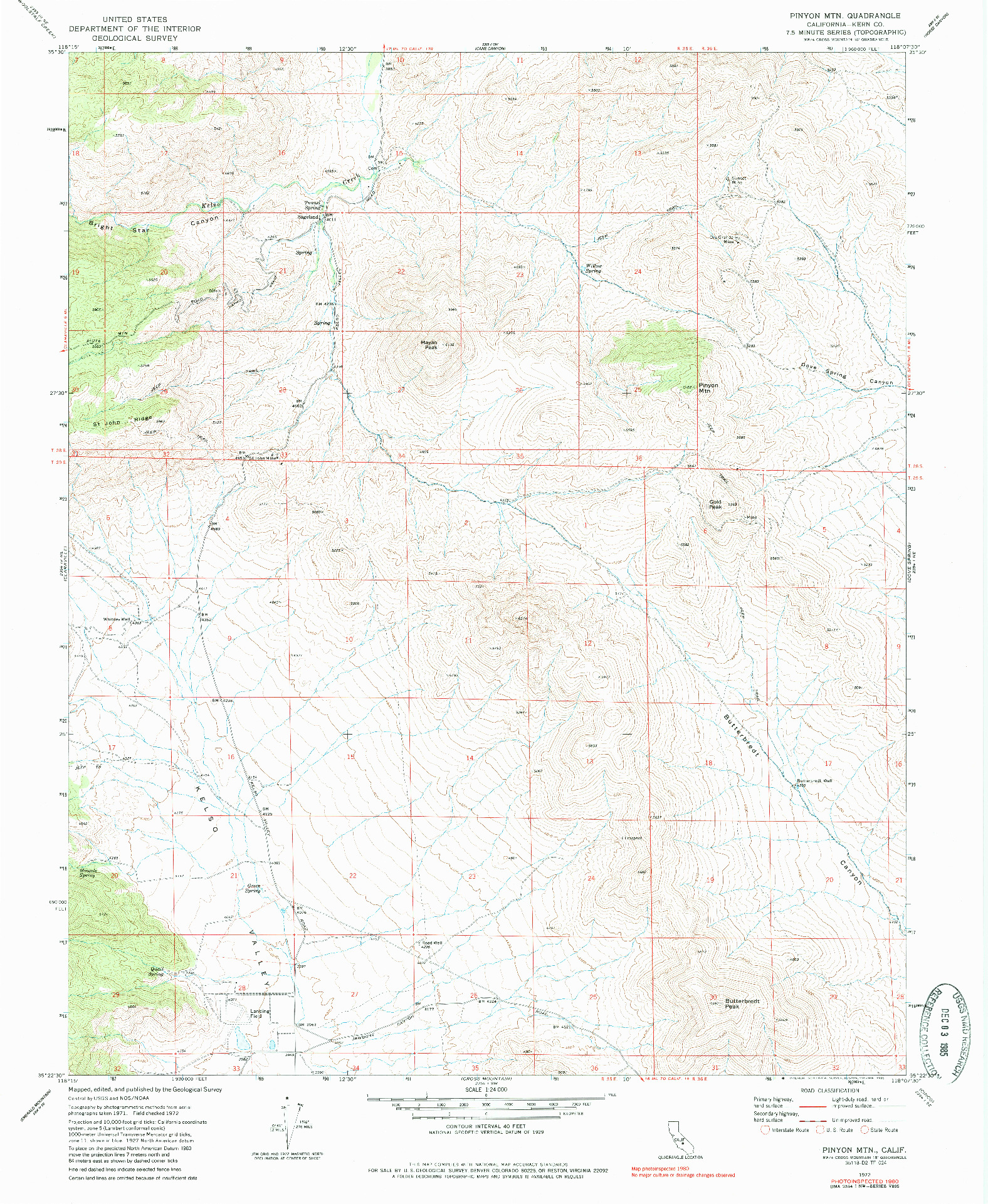 USGS 1:24000-SCALE QUADRANGLE FOR PINYON MTN, CA 1972