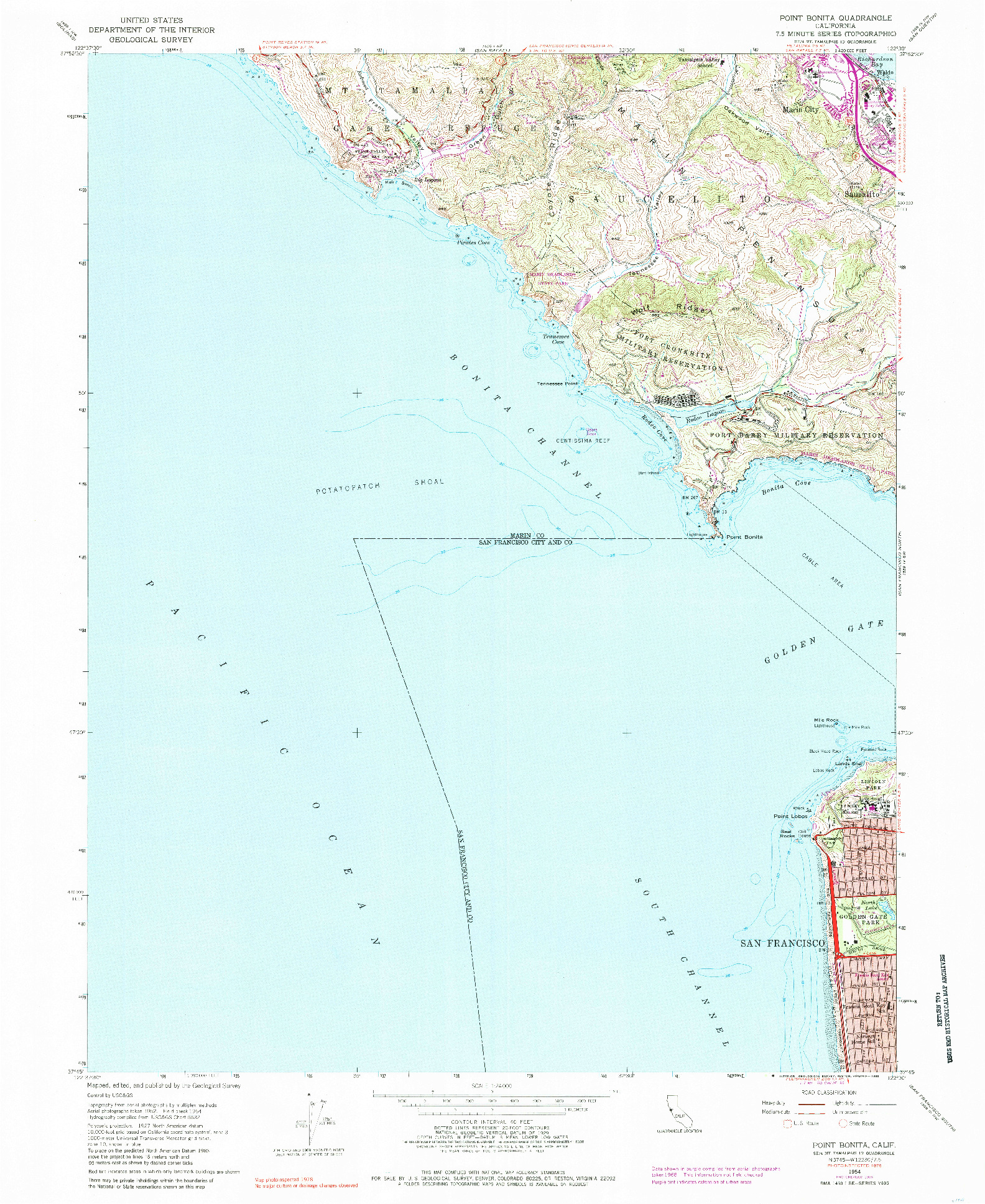 USGS 1:24000-SCALE QUADRANGLE FOR POINT BONITA, CA 1954