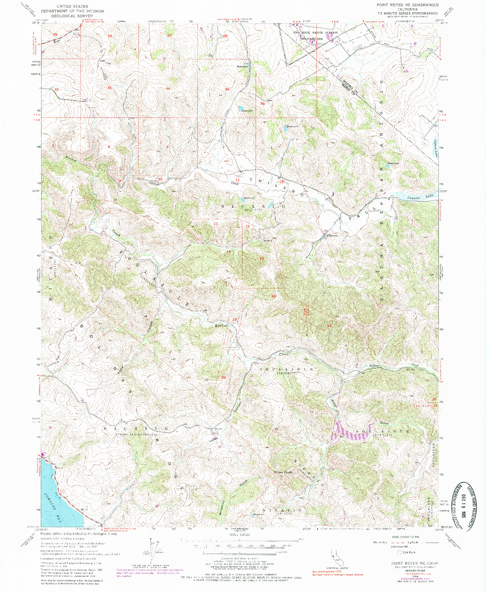 USGS 1:24000-SCALE QUADRANGLE FOR POINT REYES NE, CA 1954