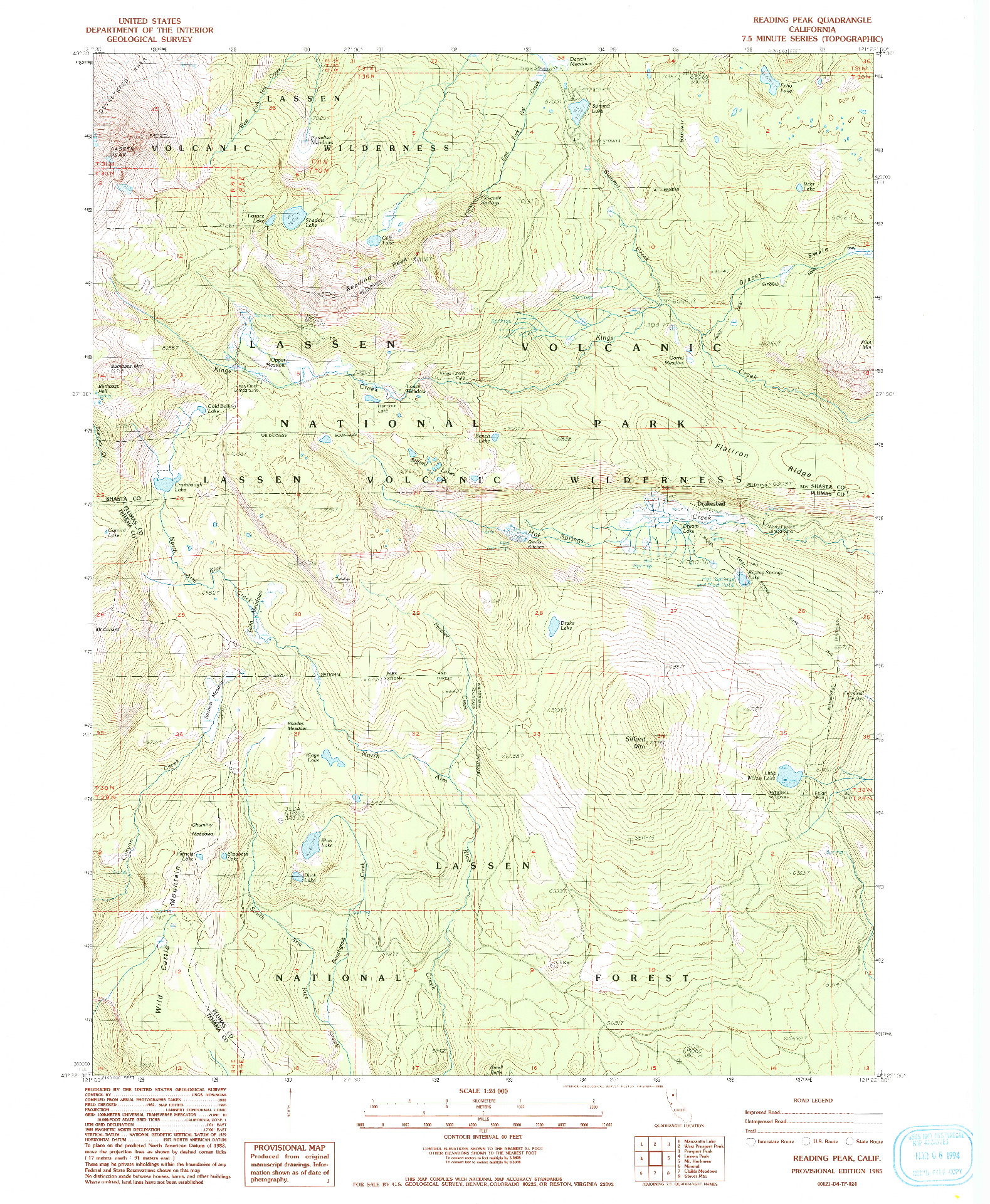 USGS 1:24000-SCALE QUADRANGLE FOR READING PEAK, CA 1985