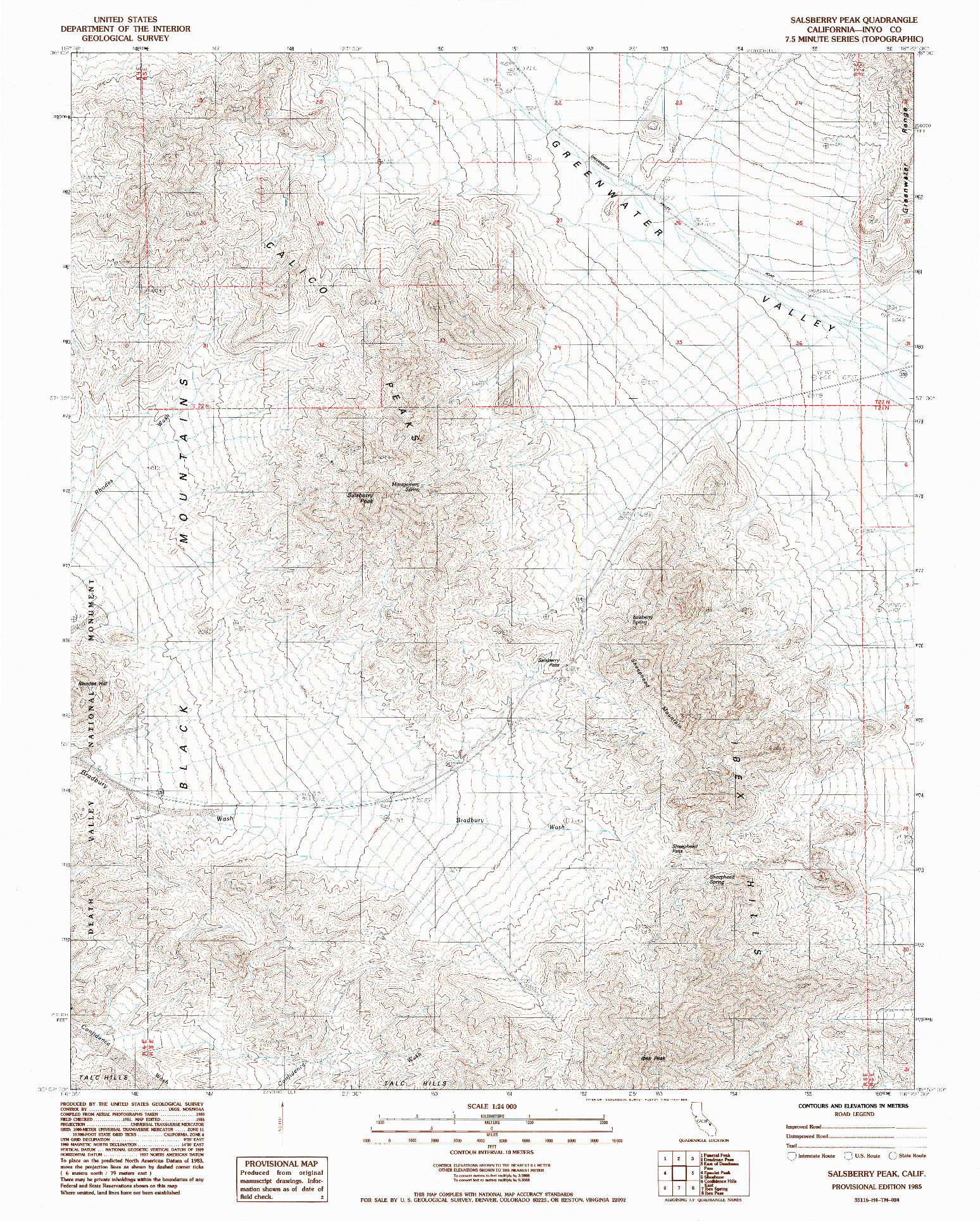 USGS 1:24000-SCALE QUADRANGLE FOR SALSBERRY PEAK, CA 1985
