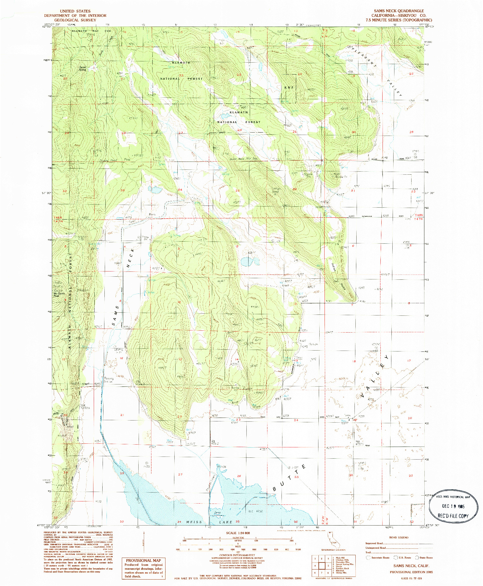 USGS 1:24000-SCALE QUADRANGLE FOR SAMS NECK, CA 1985