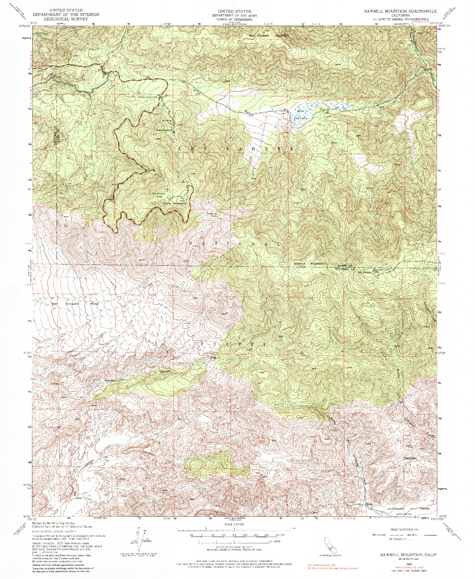 USGS 1:24000-SCALE QUADRANGLE FOR SAWMILL MOUNTAIN, CA 1943