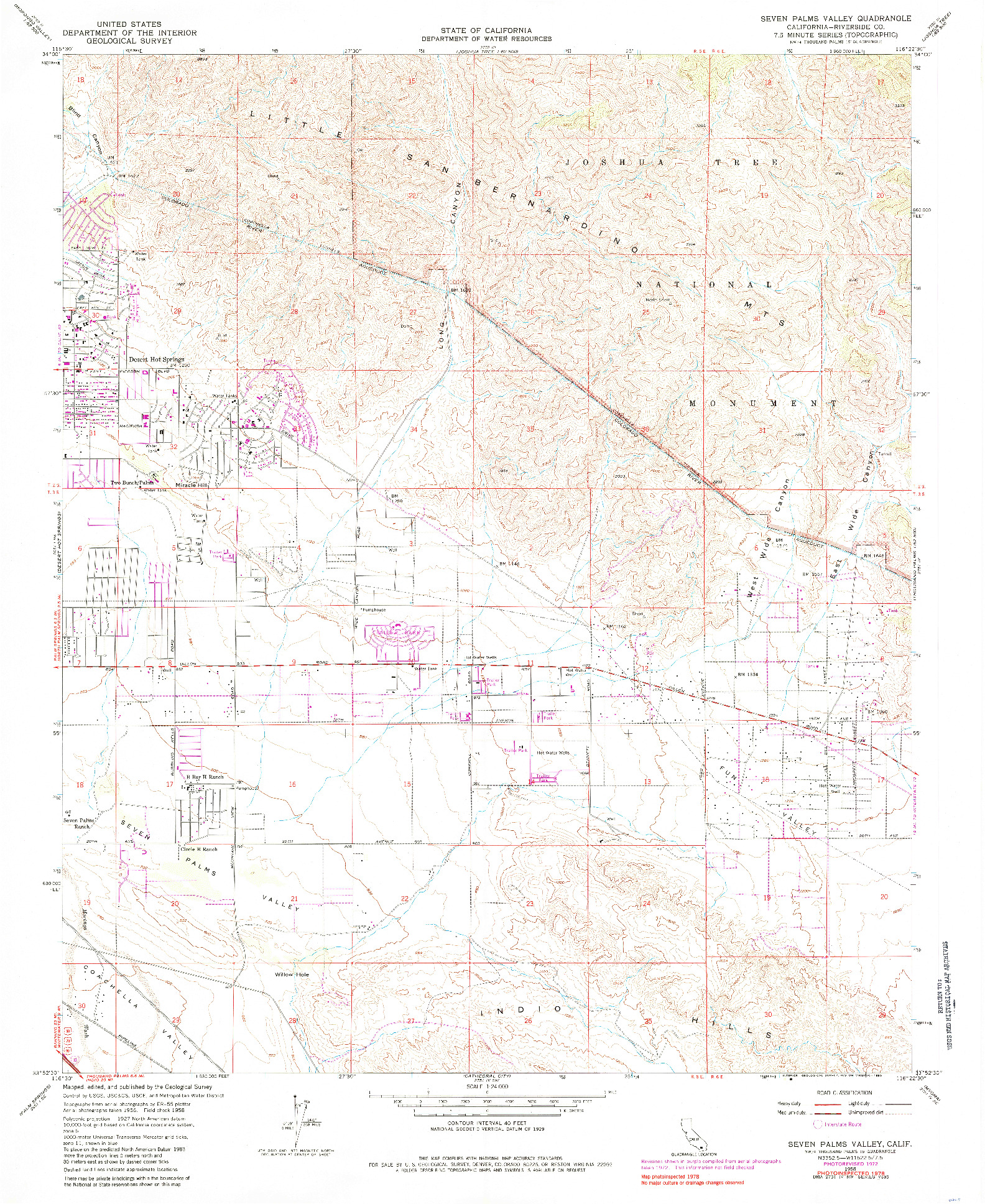 USGS 1:24000-SCALE QUADRANGLE FOR SEVEN PALMS VALLEY, CA 1958