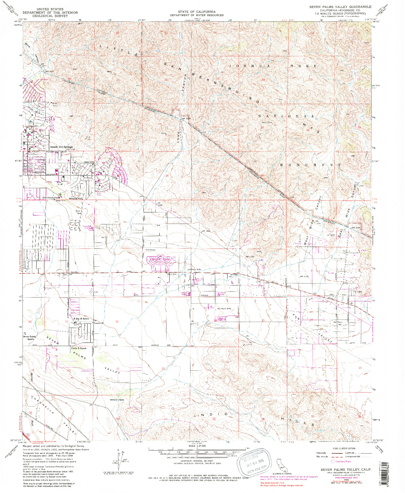 USGS 1:24000-SCALE QUADRANGLE FOR SEVEN PALMS VALLEY, CA 1958