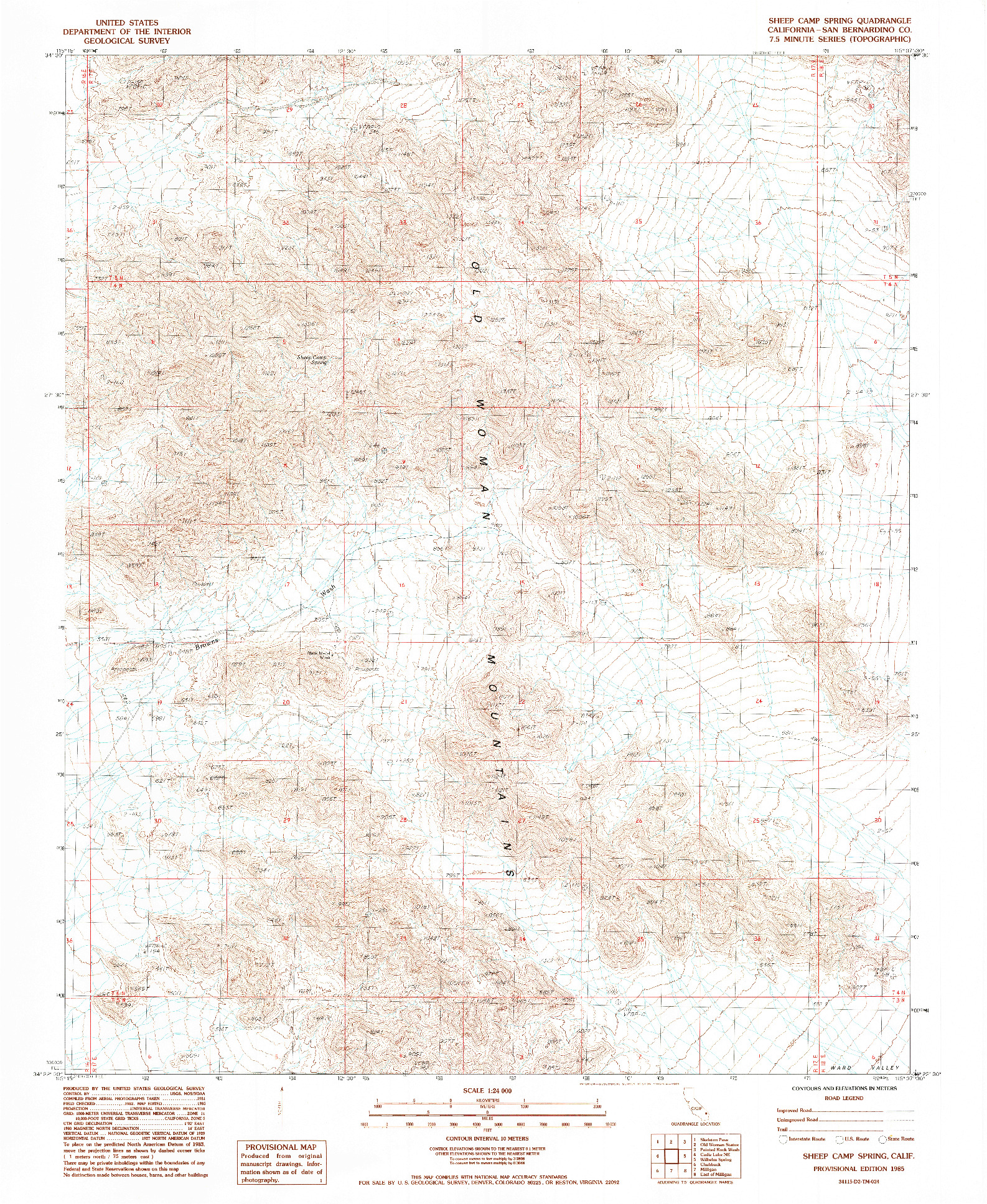 USGS 1:24000-SCALE QUADRANGLE FOR SHEEP CAMP SPRING, CA 1985