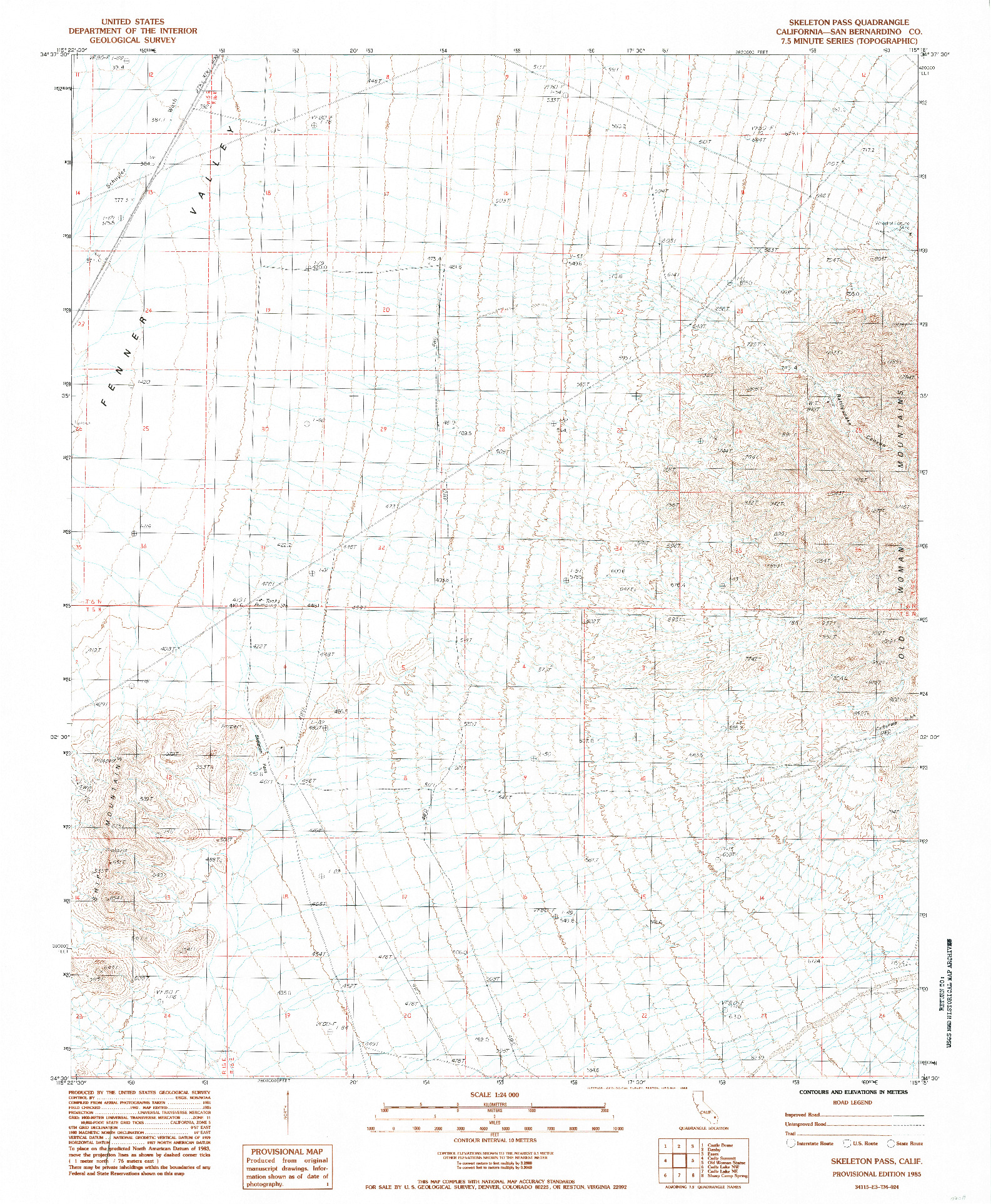 USGS 1:24000-SCALE QUADRANGLE FOR SKELETON PASS, CA 1985