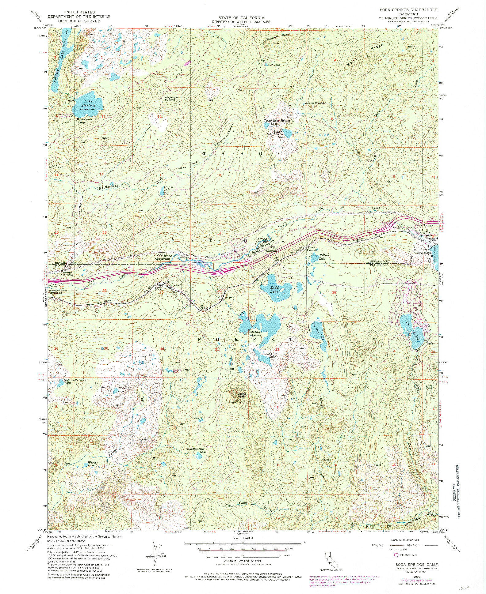 USGS 1:24000-SCALE QUADRANGLE FOR SODA SPRINGS, CA 1955