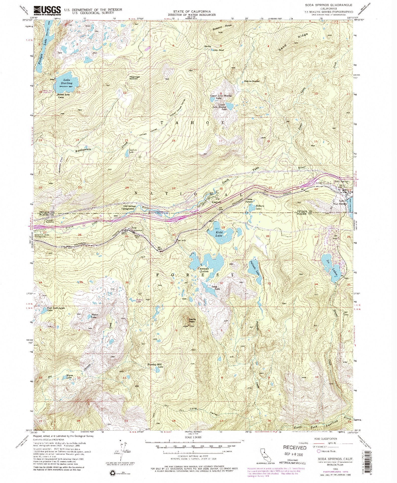 USGS 1:24000-SCALE QUADRANGLE FOR SODA SPRINGS, CA 1955