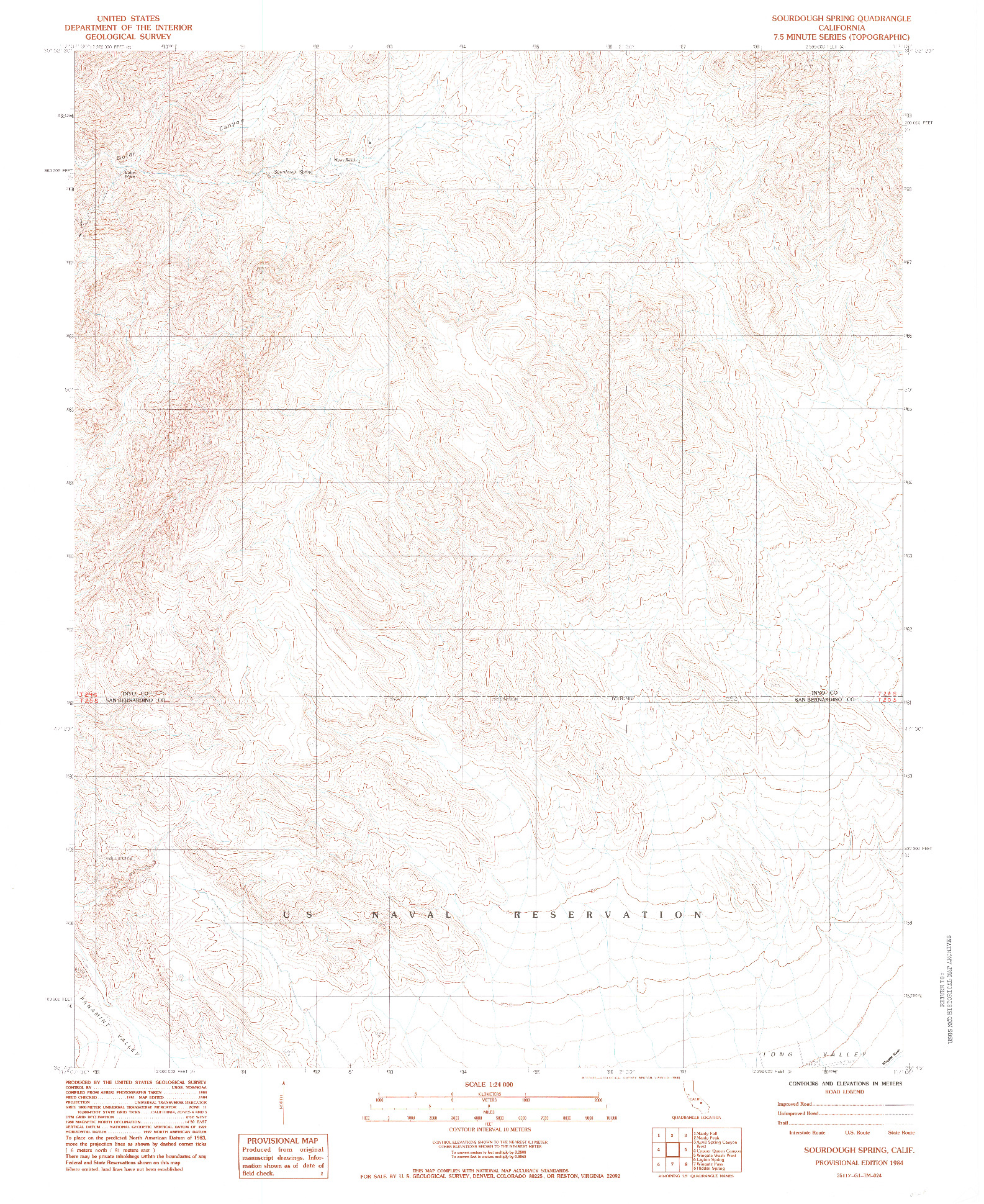 USGS 1:24000-SCALE QUADRANGLE FOR SOURDOUGH SPRING, CA 1984