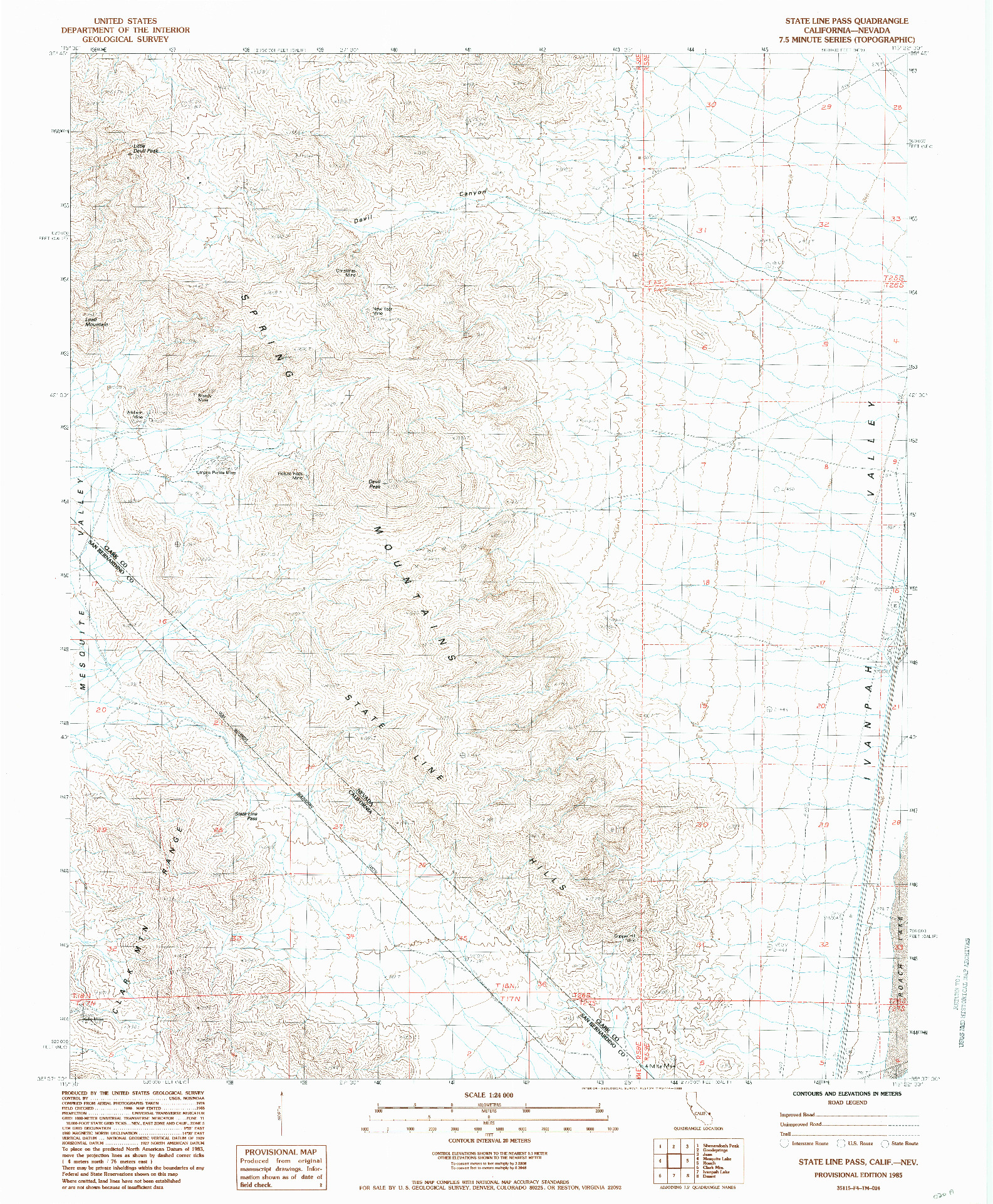 USGS 1:24000-SCALE QUADRANGLE FOR STATE LINE PASS, CA 1985