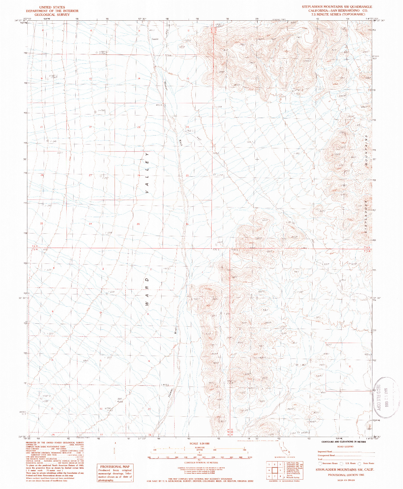 USGS 1:24000-SCALE QUADRANGLE FOR STEPLADDER MOUNTAINS SW, CA 1985