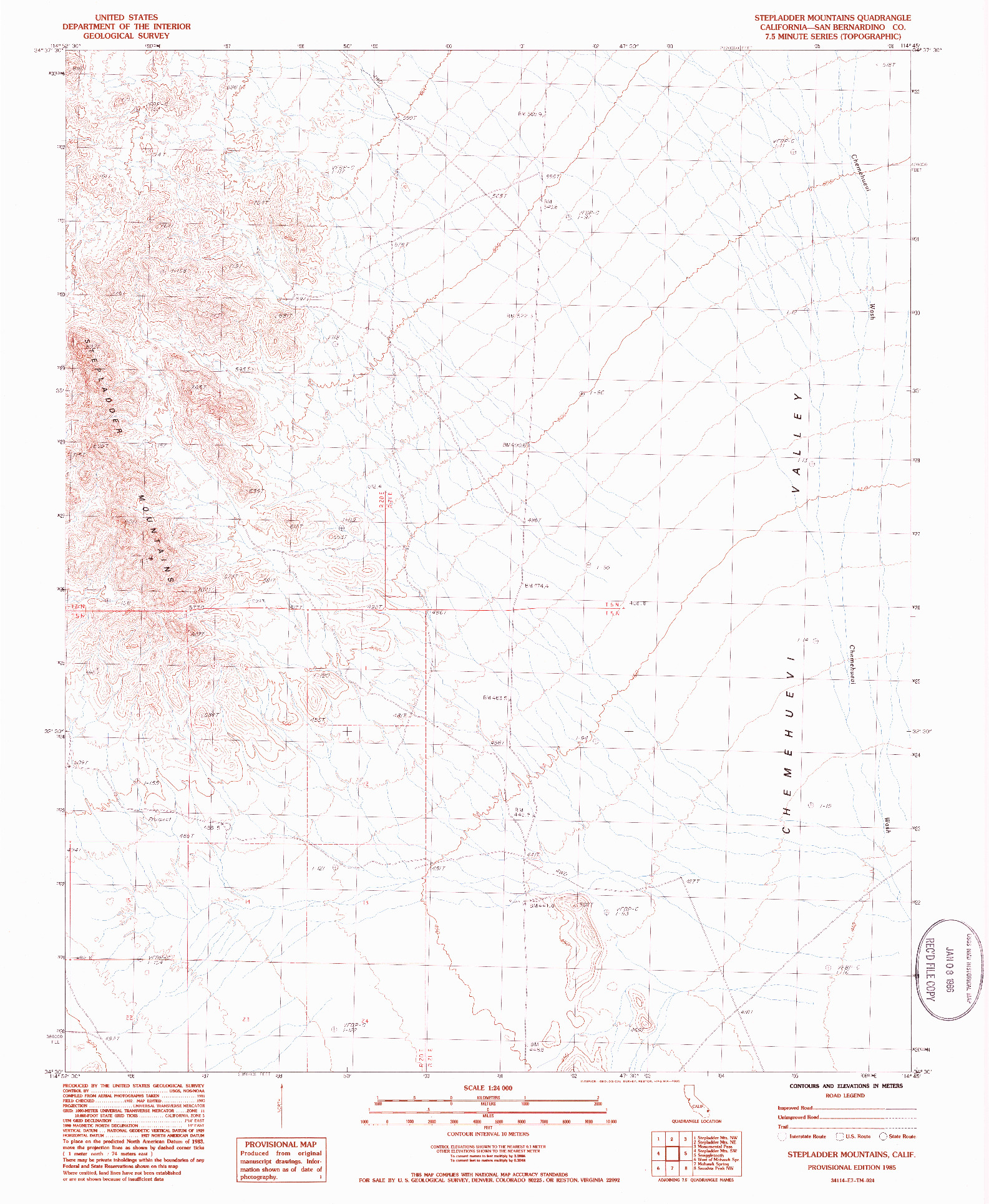 USGS 1:24000-SCALE QUADRANGLE FOR STEPLADDER MOUNTAINS, CA 1985