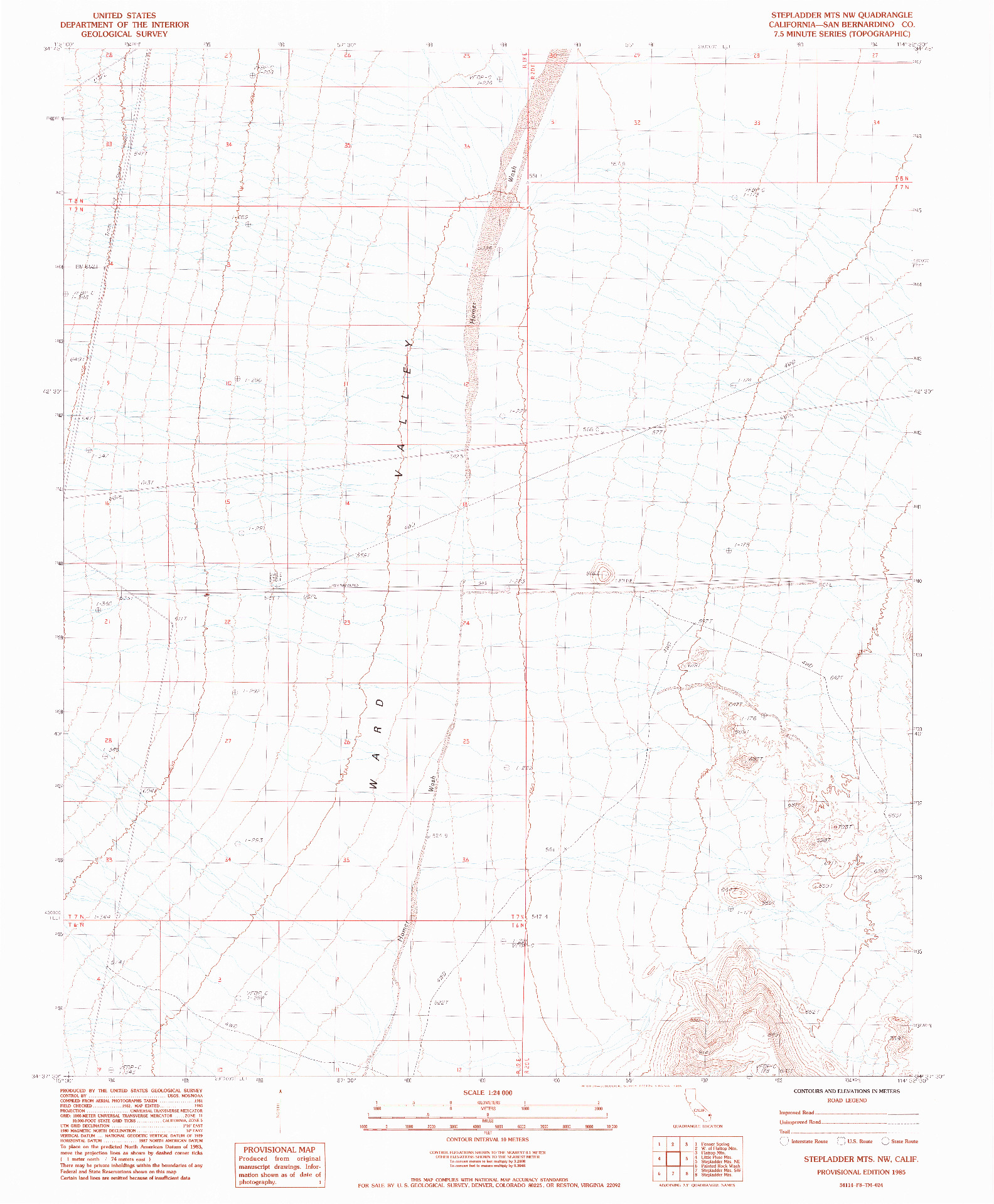 USGS 1:24000-SCALE QUADRANGLE FOR STEPLADDER MTS. NW, CA 1985